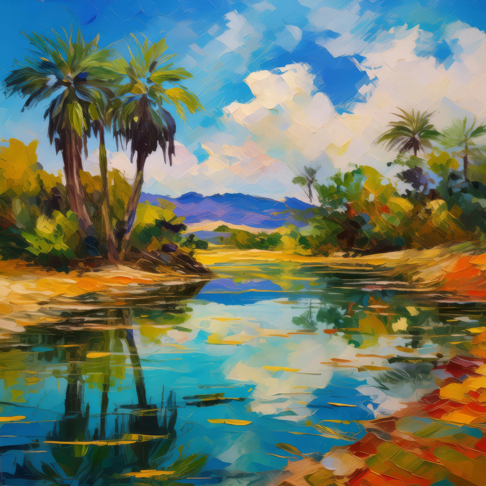 Desert Reflection, a palette-knife oil landscape by Emma Mickelberg