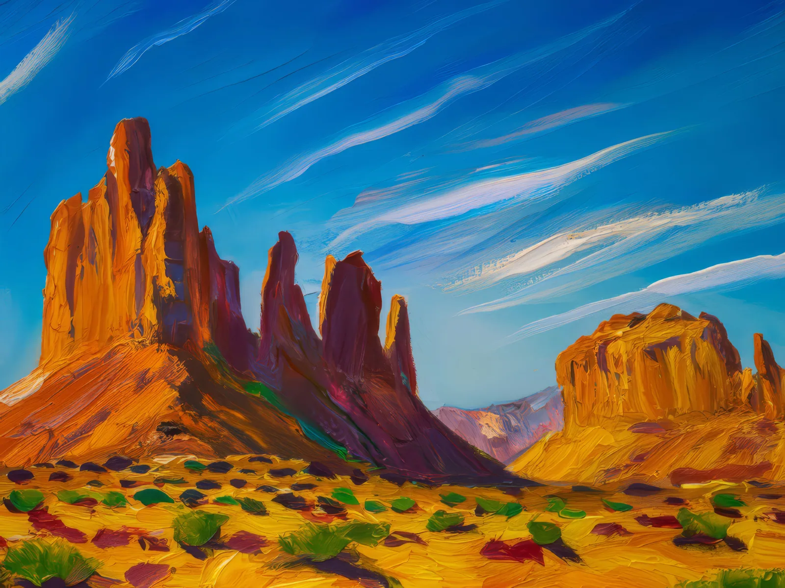Desert Rock Formations, a palette-knife oil landscape by Emma Mickelberg
