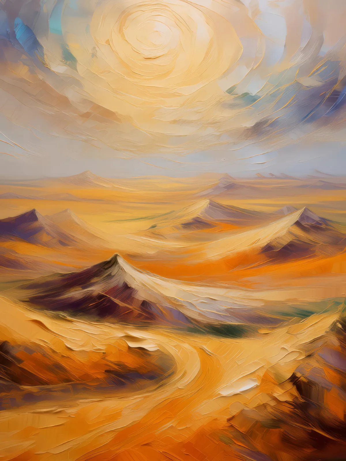 Desert Sandstorm, a palette-knife oil landscape by Emma Mickelberg