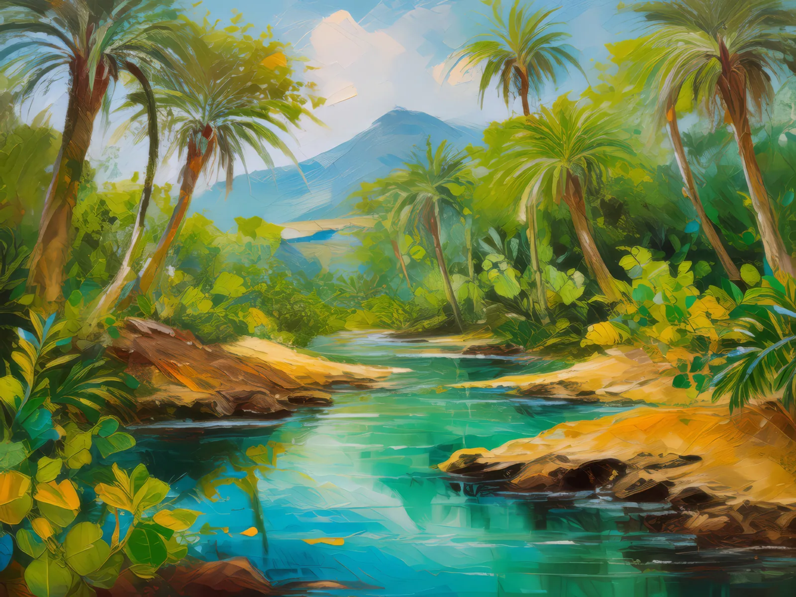 Desert Spring Oasis, a palette-knife oil landscape by Emma Mickelberg