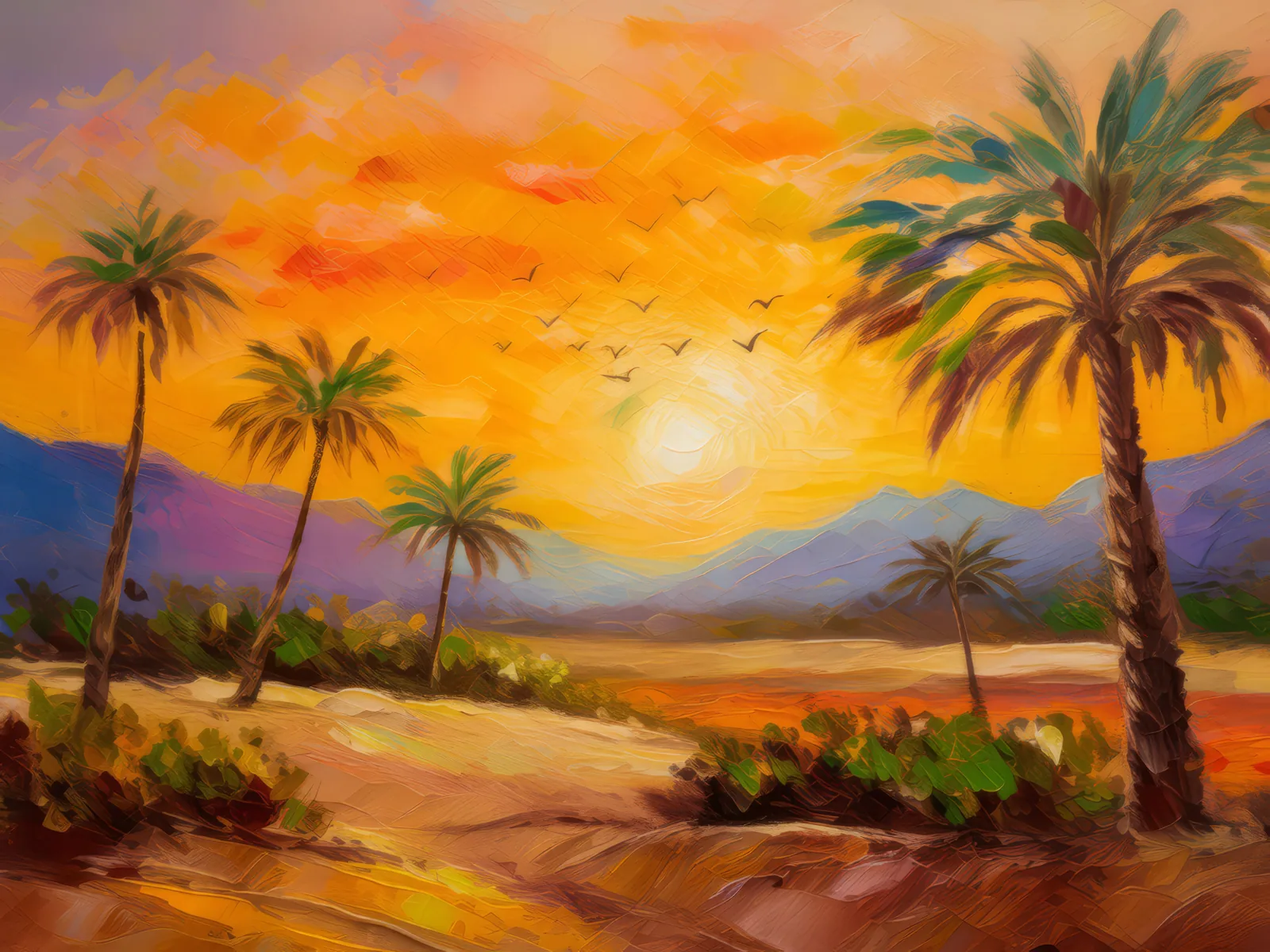 Desert Sunrise Beauty, a palette-knife oil landscape by Emma Mickelberg