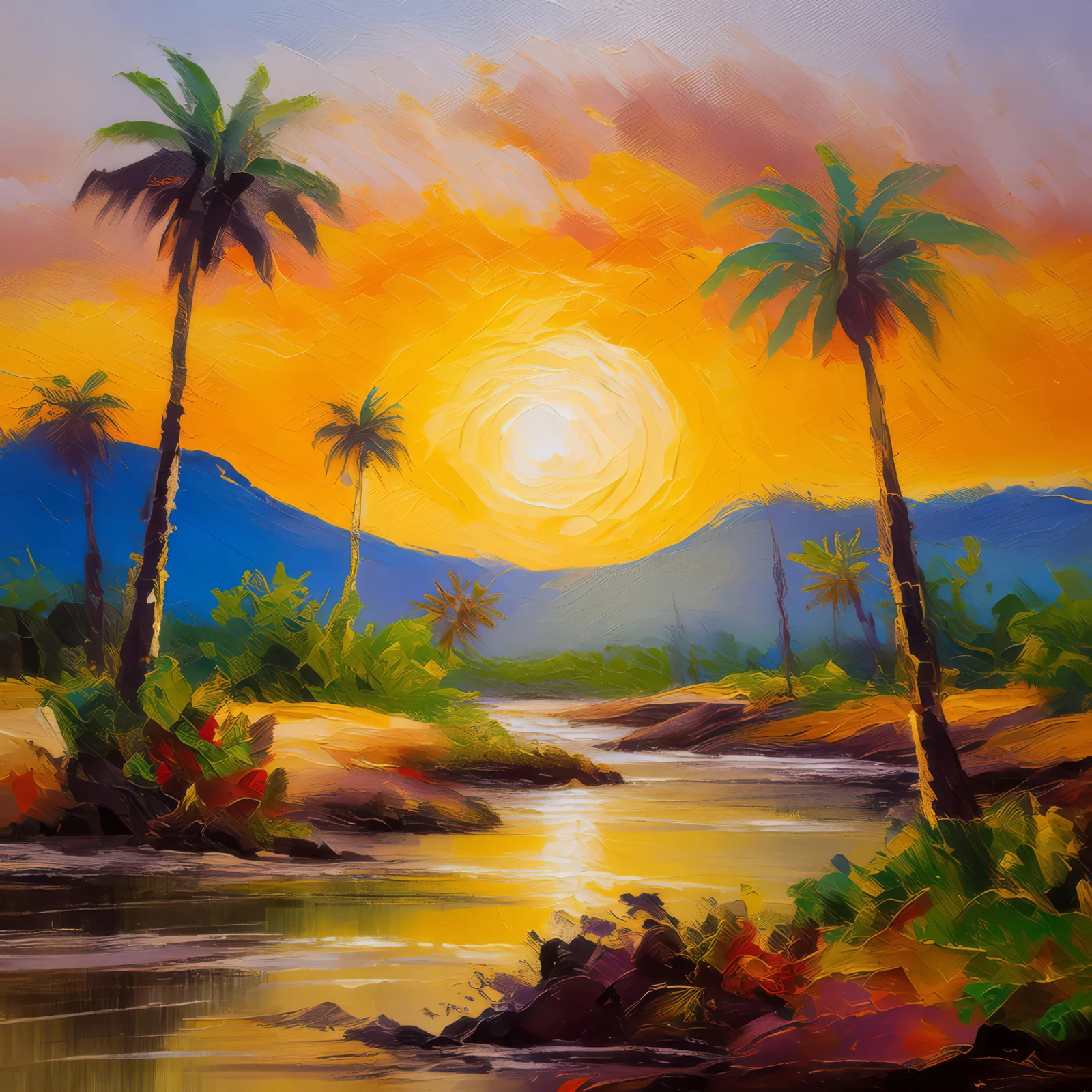 Desert Sunrise Glow, a palette-knife oil landscape by Emma Mickelberg
