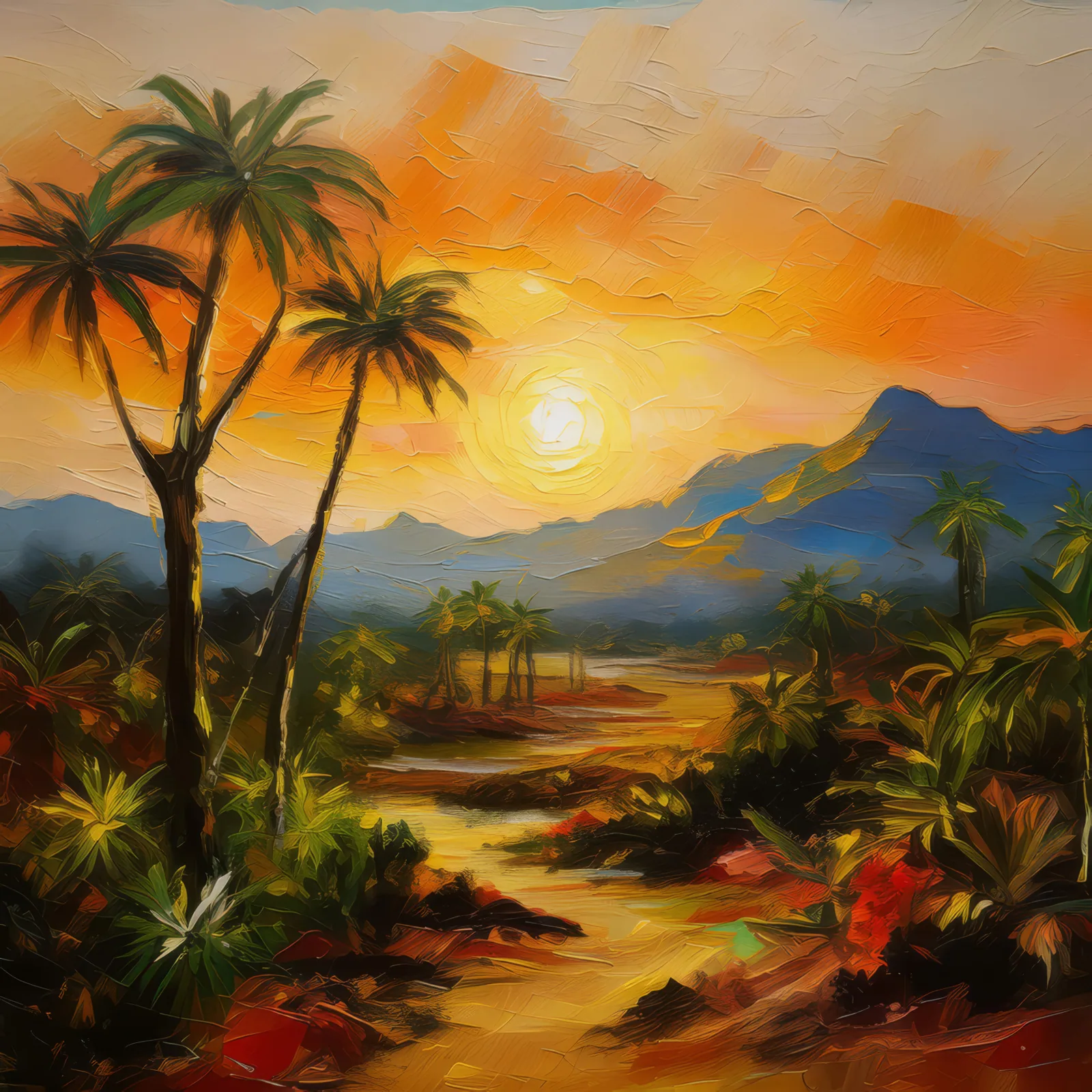 Desert Sunrise, a palette-knife oil landscape by Emma Mickelberg