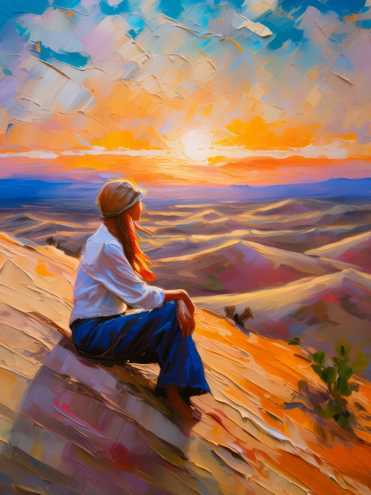 Desert Sunset Overlook, a palette-knife oil landscape by Emma Mickelberg