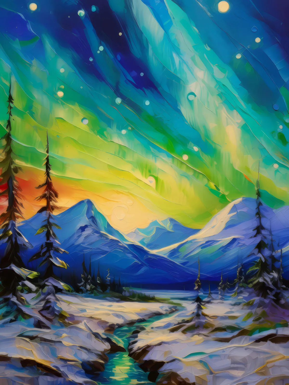 Desert Under Northern Lights, a palette-knife oil landscape by Emma Mickelberg