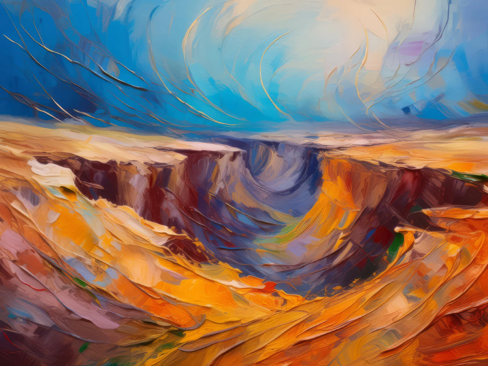 Desert Wind Chasm, a palette-knife oil landscape by Emma Mickelberg