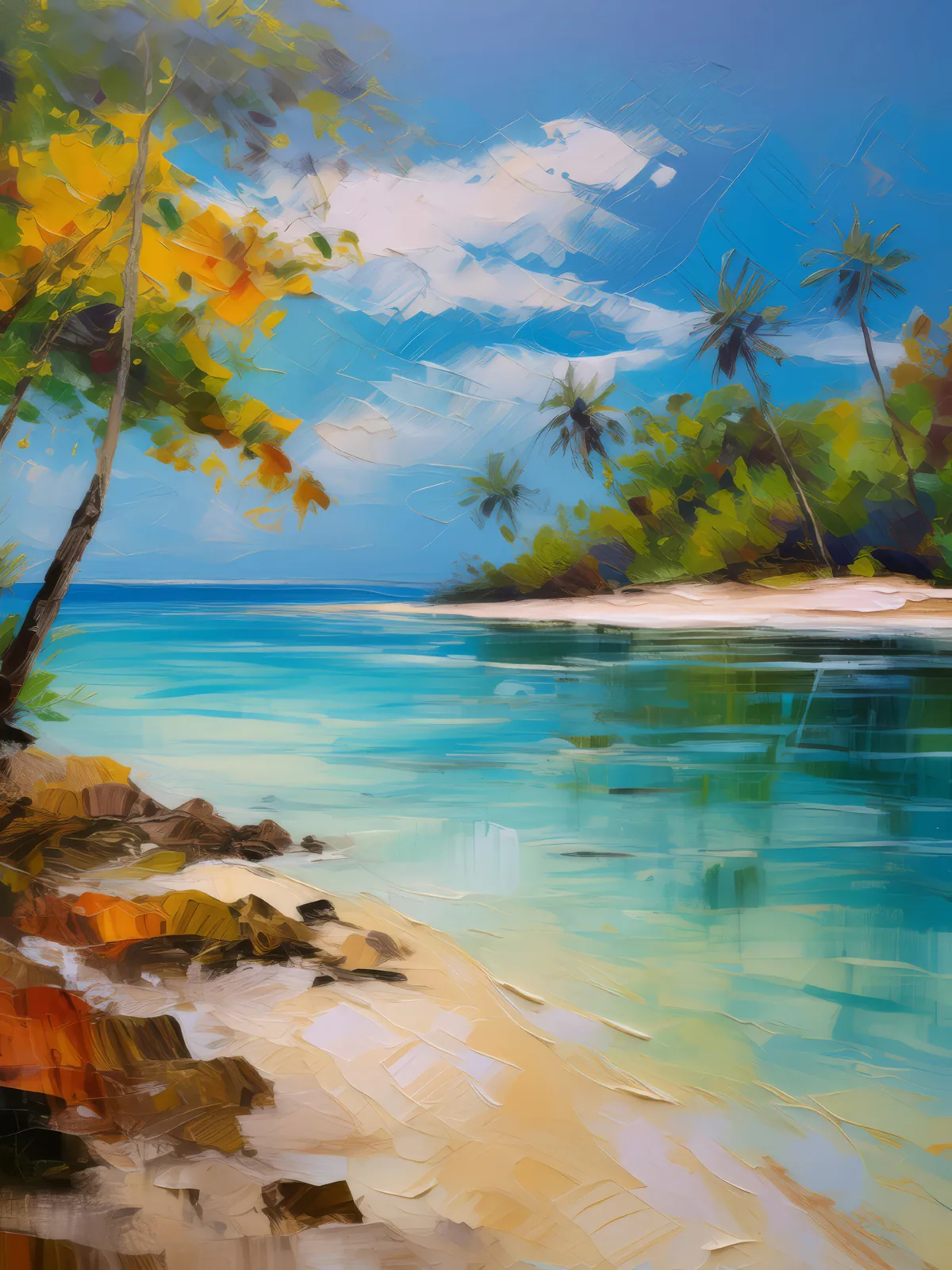 Deserted Island Lagoon, a palette-knife oil landscape by Emma Mickelberg