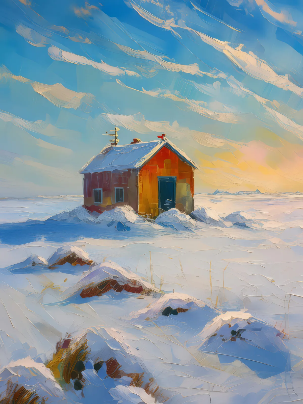 Deserted Research Station, a palette-knife oil landscape by Emma Mickelberg