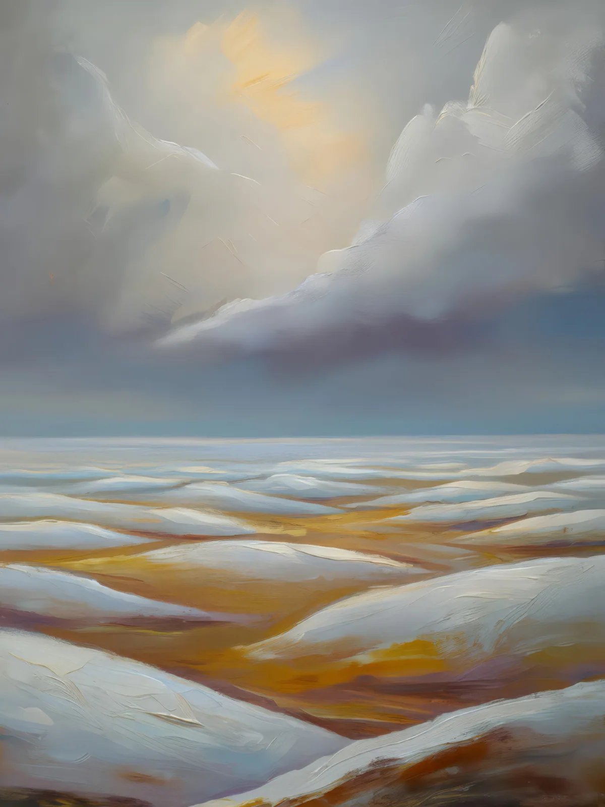 Desolate Arctic Desert Expanse, a palette-knife oil landscape by Emma Mickelberg