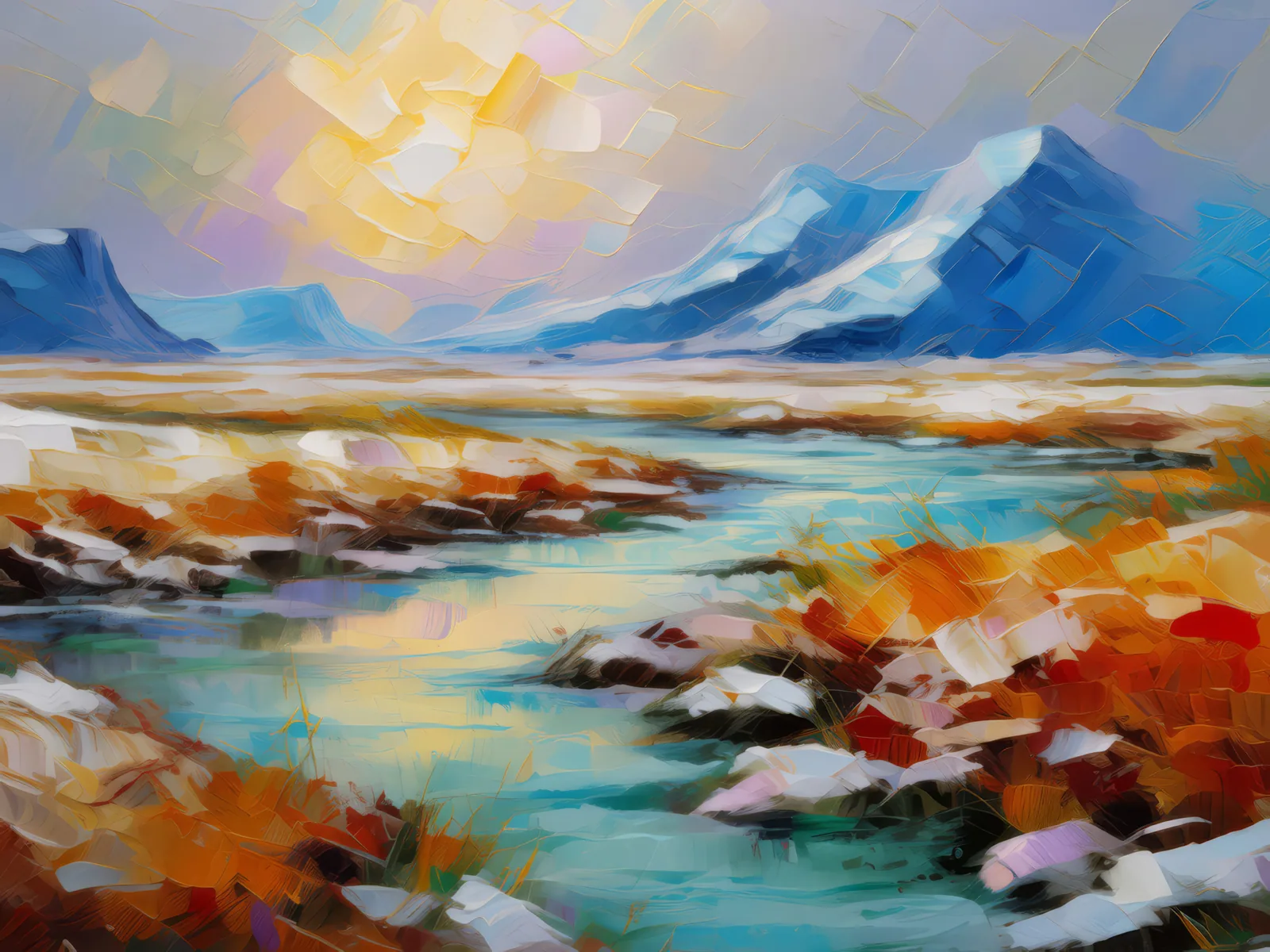 Desolate Ice Wasteland, a palette-knife oil landscape by Emma Mickelberg