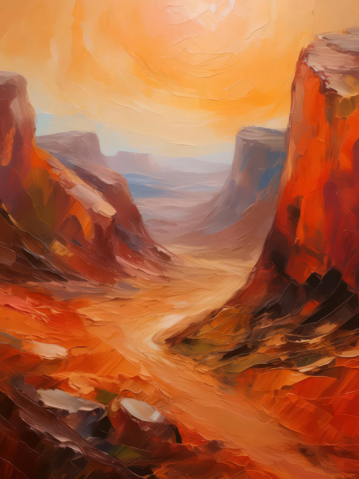 Desolate Martian Chasm, a palette-knife oil landscape by Emma Mickelberg