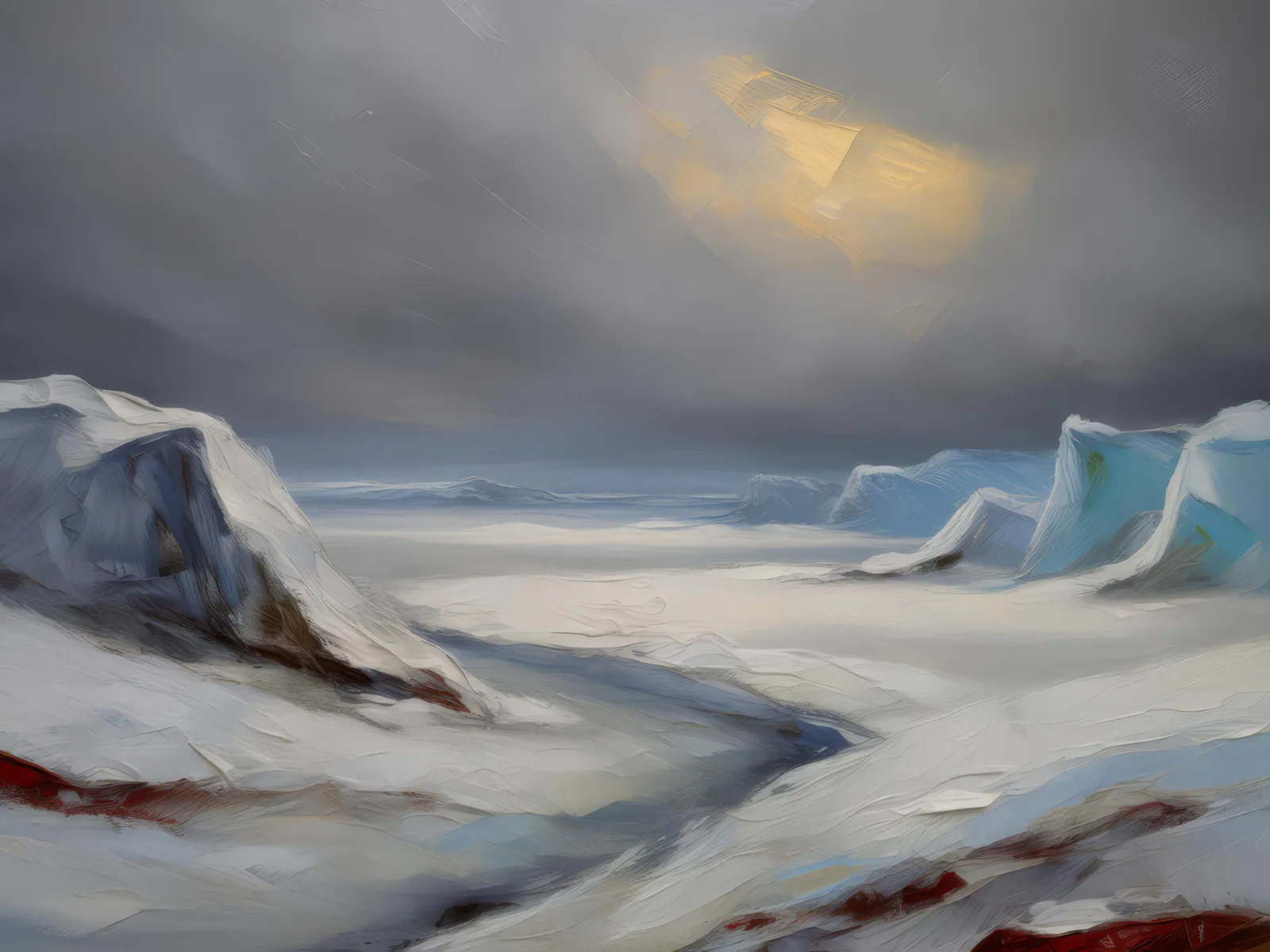 Desolate Polar Wasteland, a palette-knife oil landscape by Emma Mickelberg