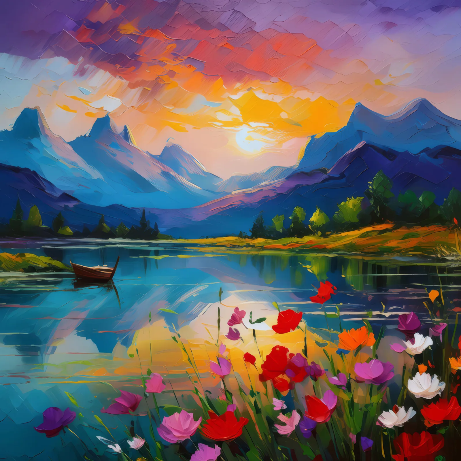 Dreamlike Plateau Reflection, a palette-knife oil landscape by Emma Mickelberg