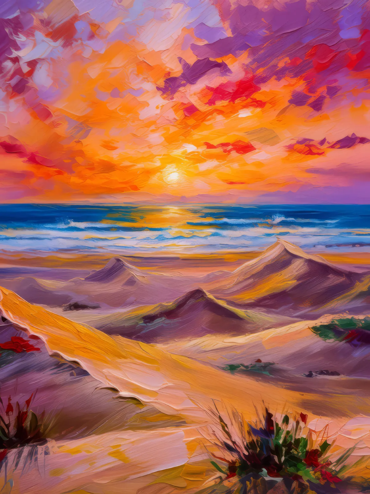 Drifting Dunes of Ocean Desert, a palette-knife oil landscape by Emma Mickelberg