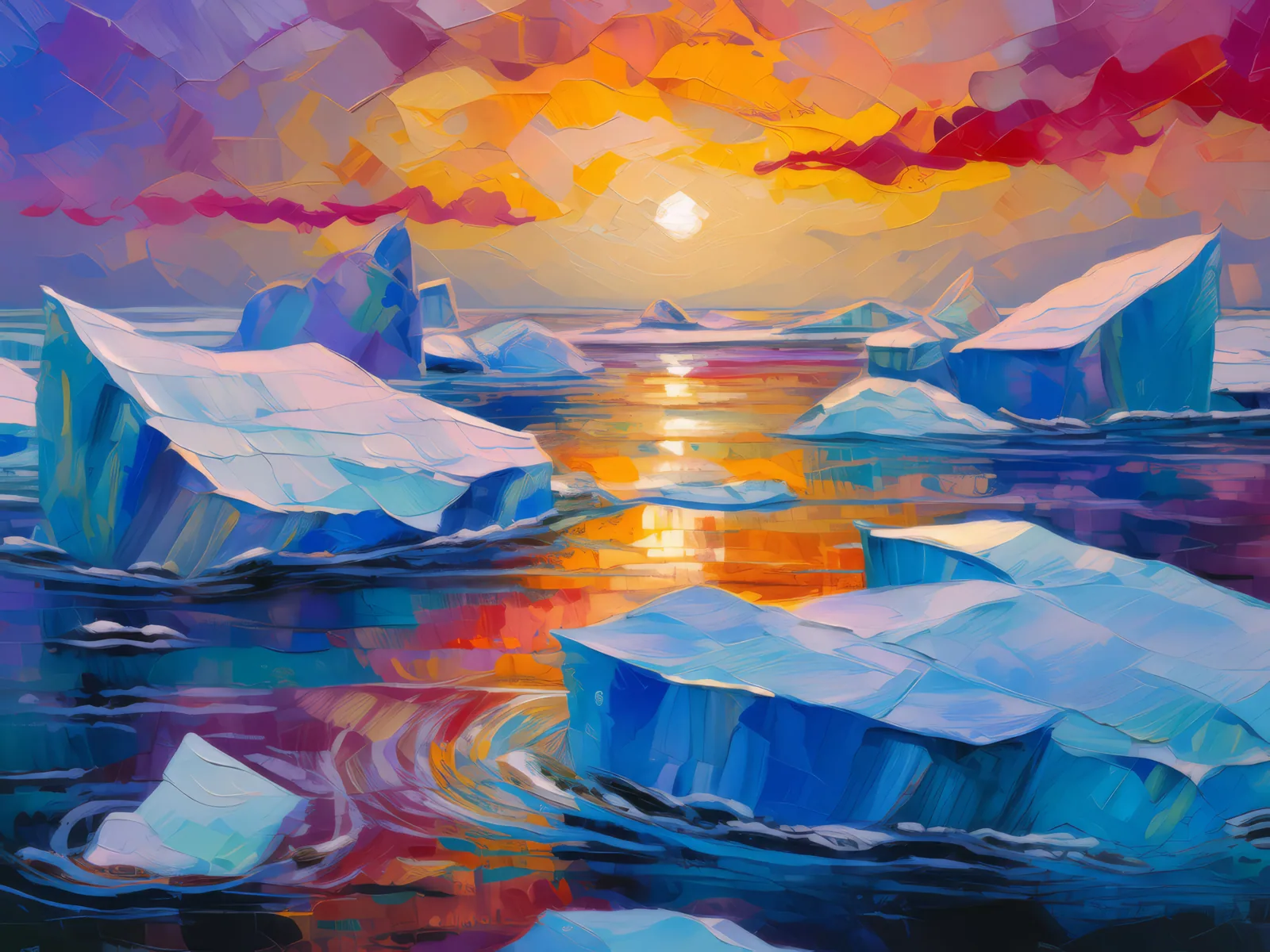 Drifting Ice Floes, a palette-knife oil landscape by Emma Mickelberg