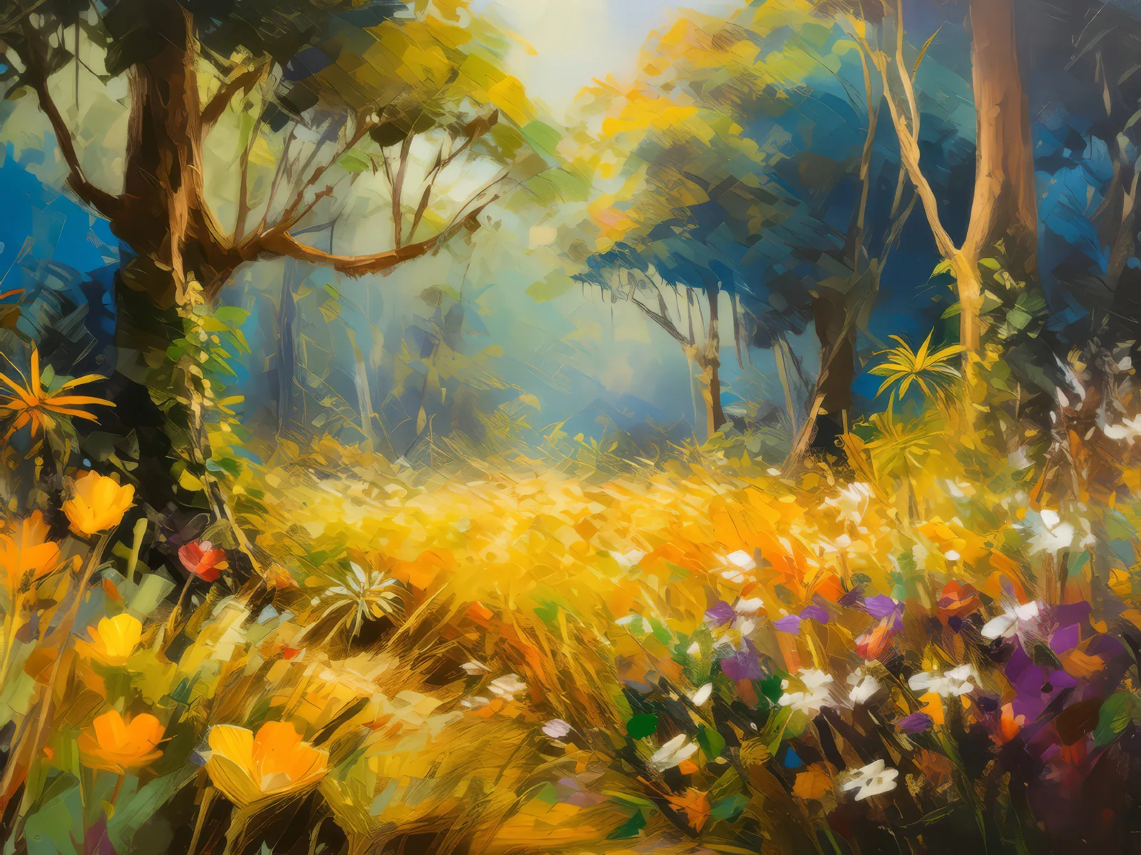 Dry Forest Meadow View, a palette-knife oil landscape by Emma Mickelberg