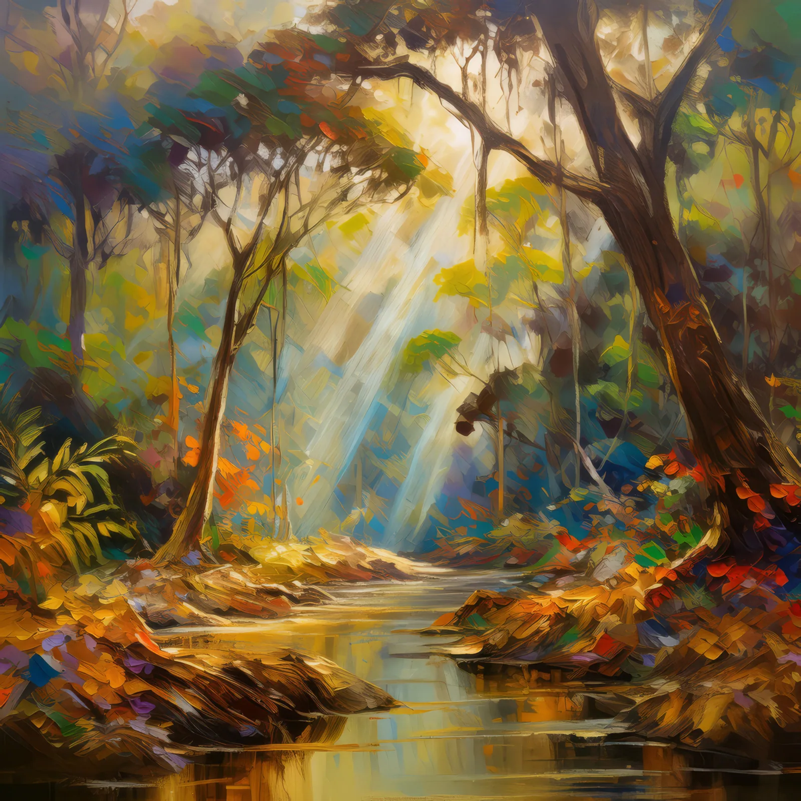 Dry Forest Morning Light, a palette-knife oil landscape by Emma Mickelberg