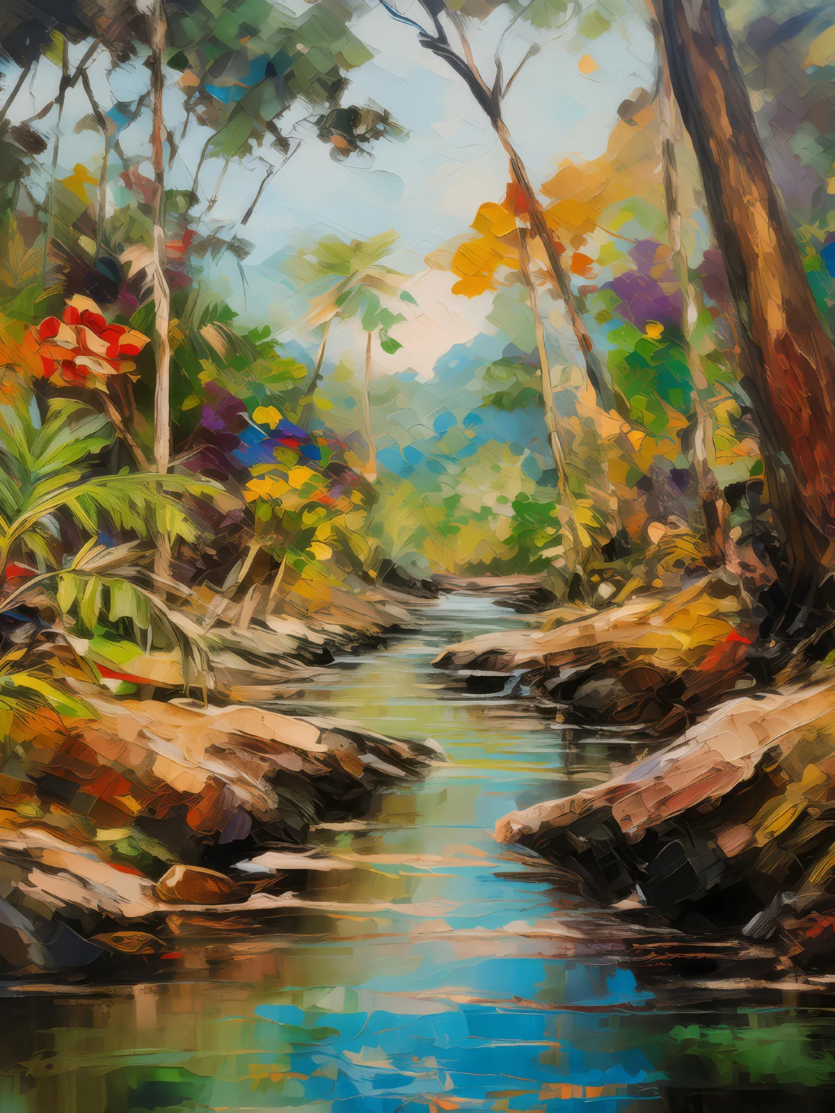 Dry Forest Stream, a palette-knife oil landscape by Emma Mickelberg
