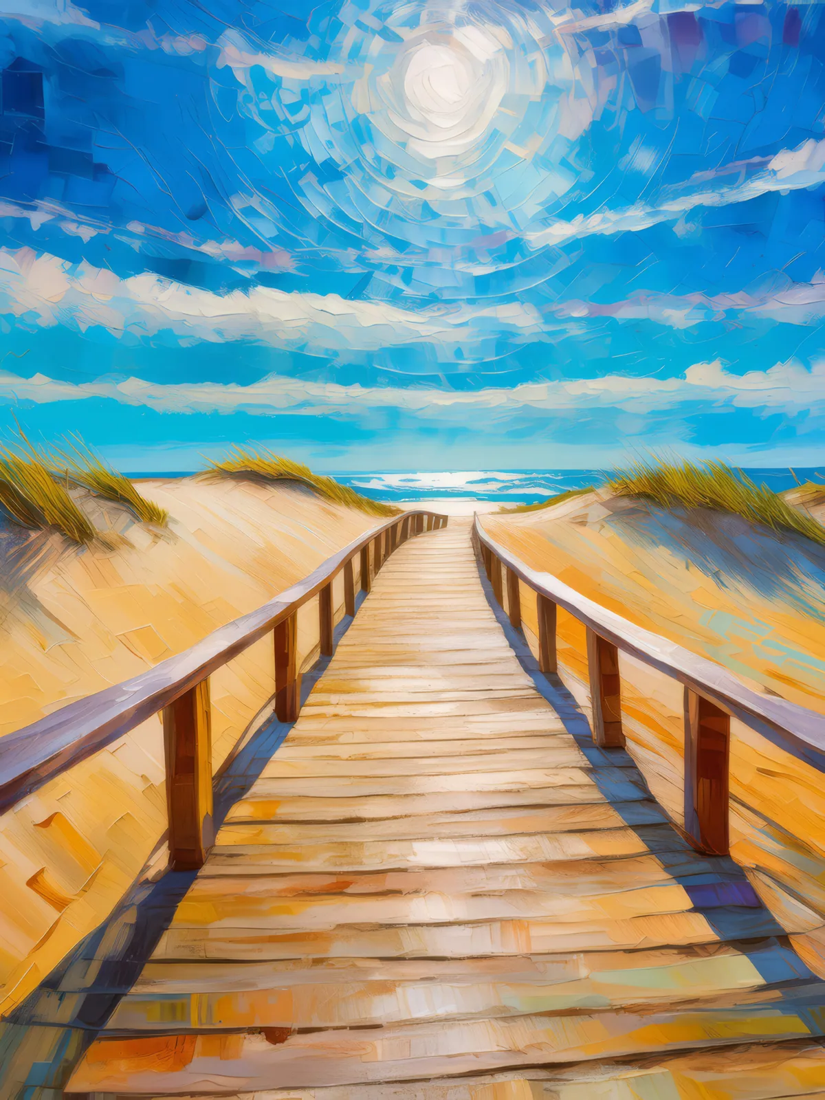 Dune Boardwalk, a palette-knife oil landscape by Emma Mickelberg