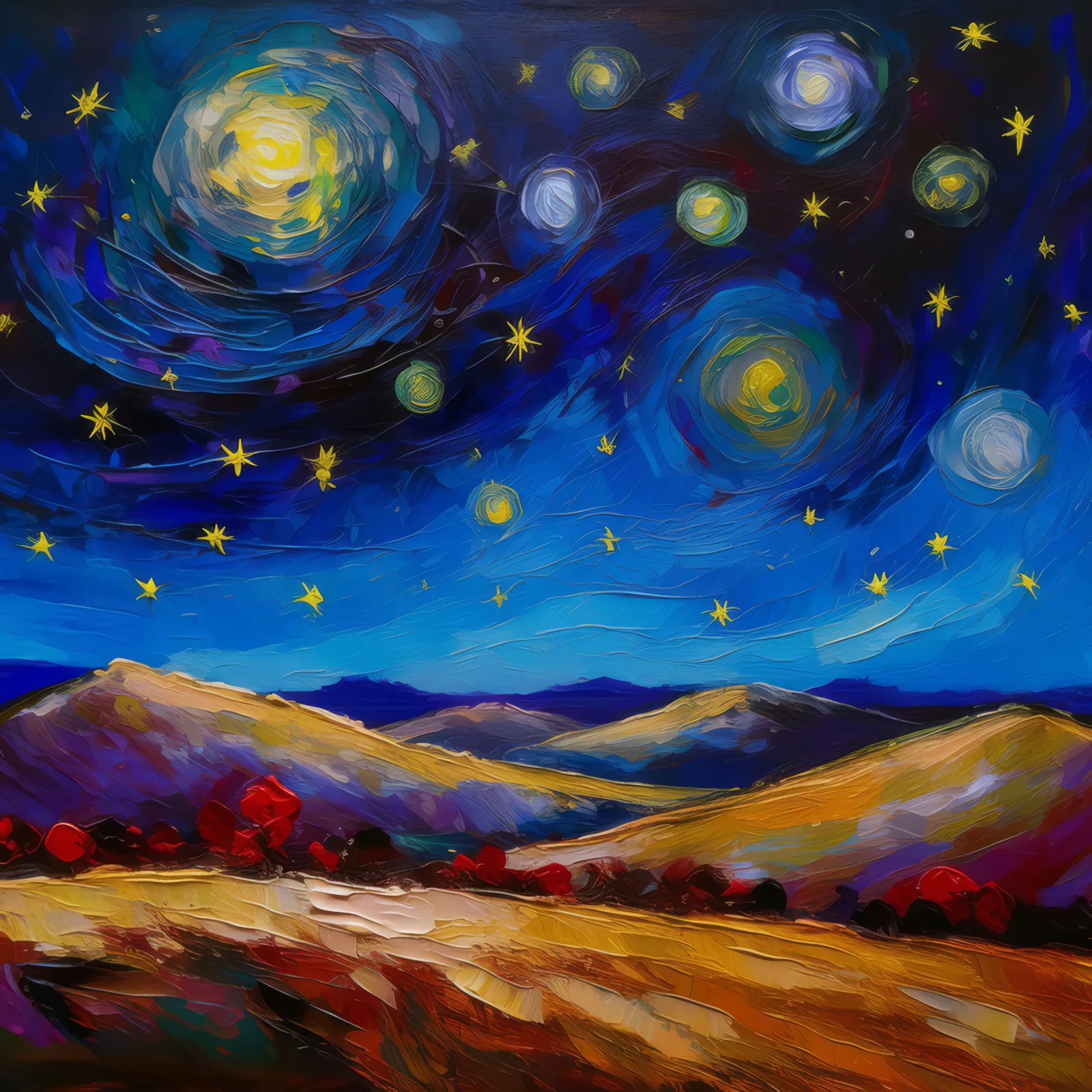 Dune Night Sky, a palette-knife oil landscape by Emma Mickelberg