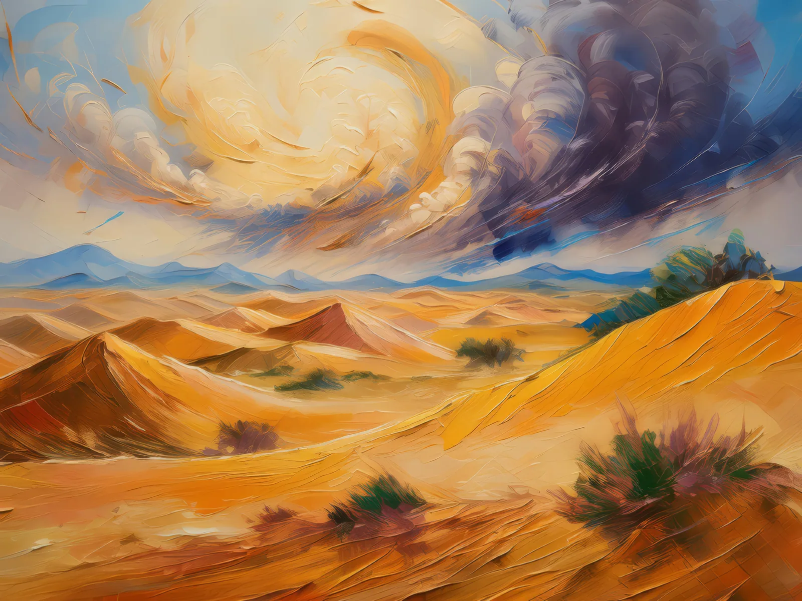 Dune Sandstorm, a palette-knife oil landscape by Emma Mickelberg