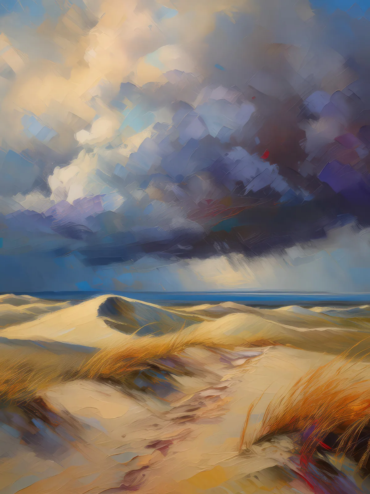 Dune Storm Approaching, a palette-knife oil landscape by Emma Mickelberg