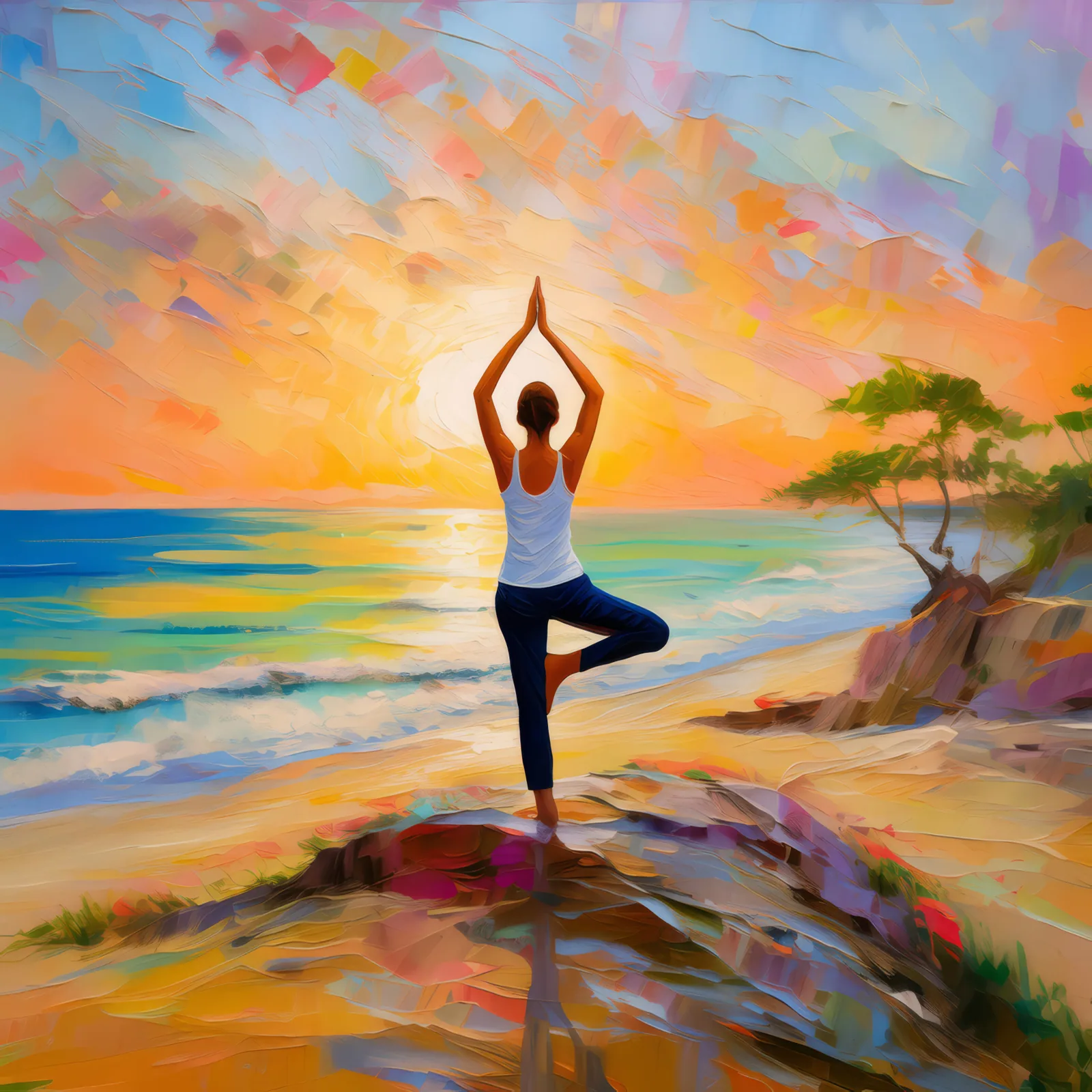 Dune Yoga Practice, a palette-knife oil landscape by Emma Mickelberg