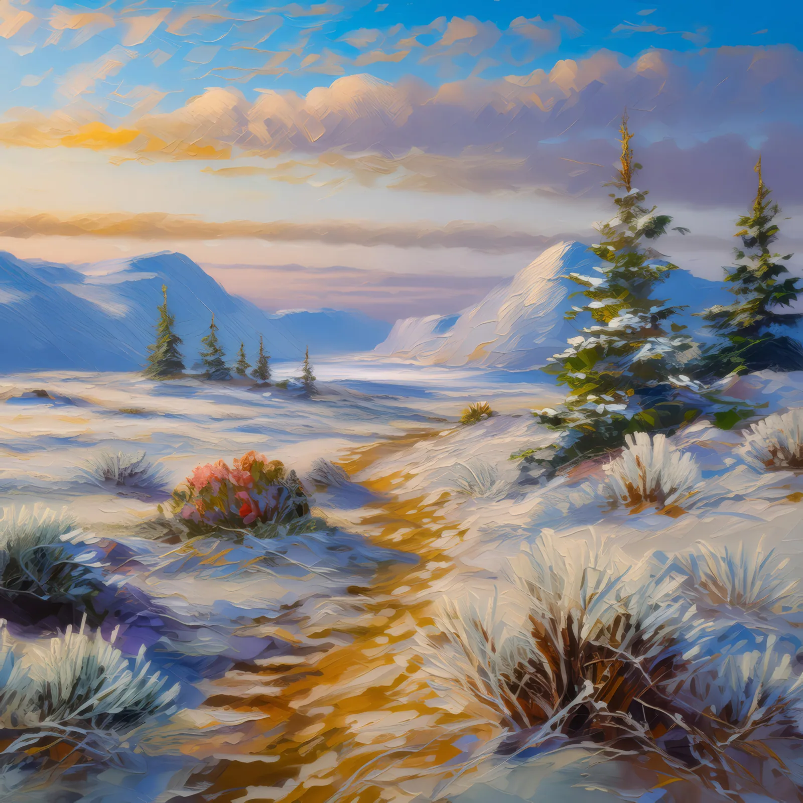 Early Frost Boreal Desert, a palette-knife oil landscape by Emma Mickelberg