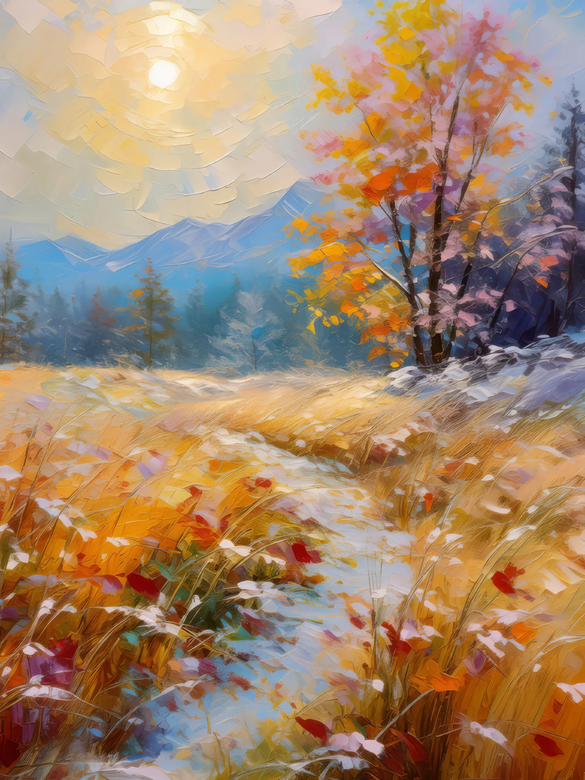 Early Frost on Grassland, a palette-knife oil landscape by Emma Mickelberg