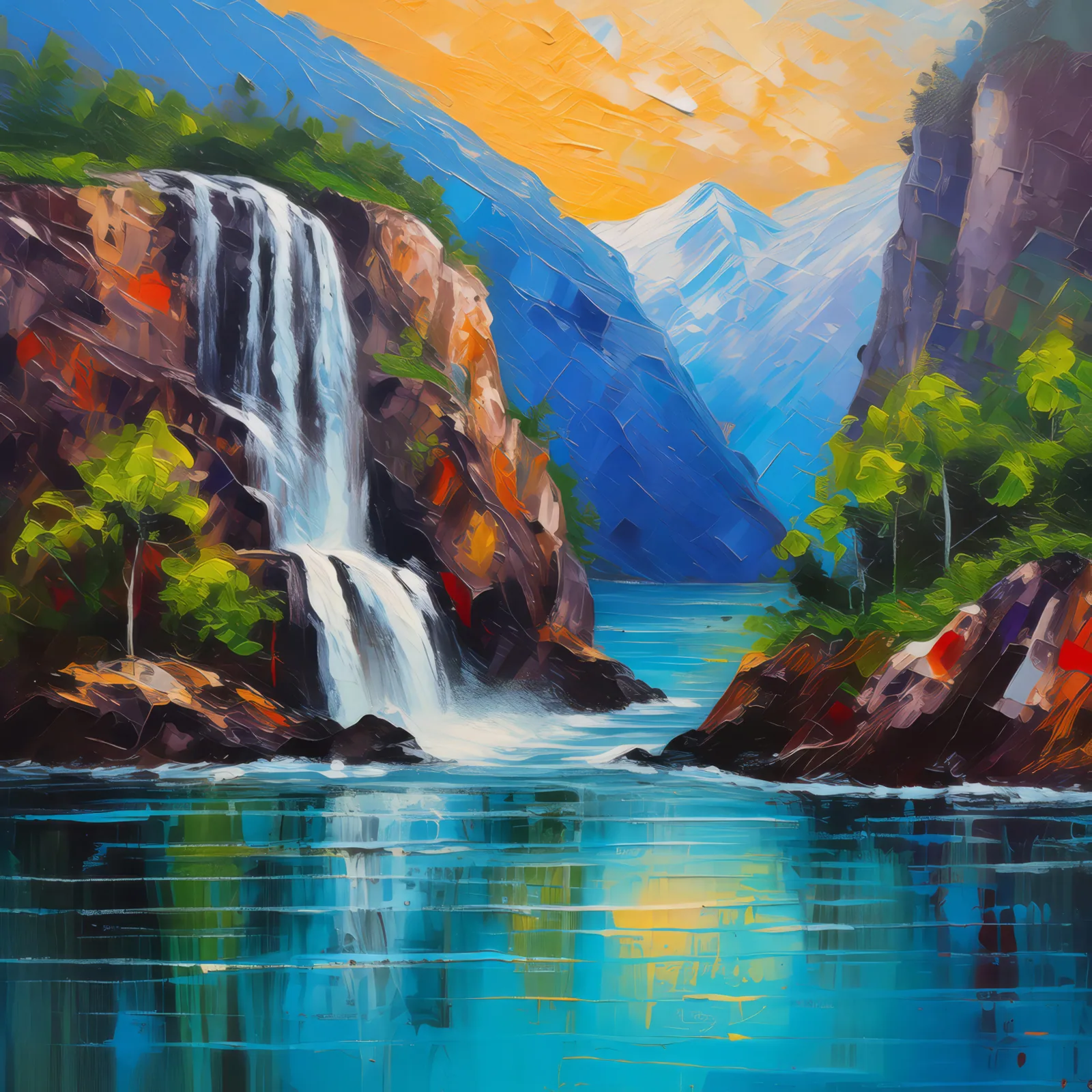 Echoes in the Fjord, a palette-knife oil landscape by Emma Mickelberg