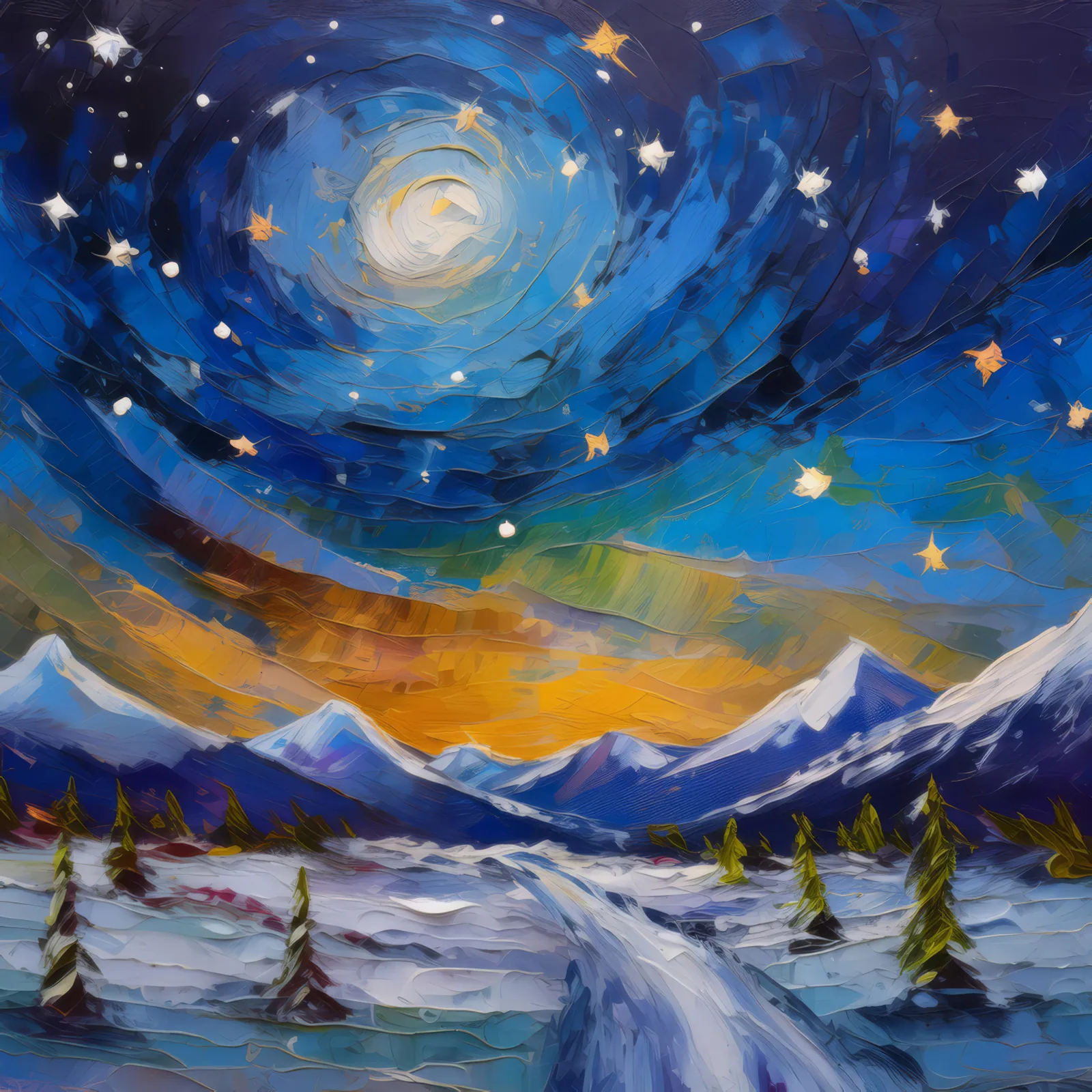 Echoes of Alpine Silence, a palette-knife oil landscape by Emma Mickelberg