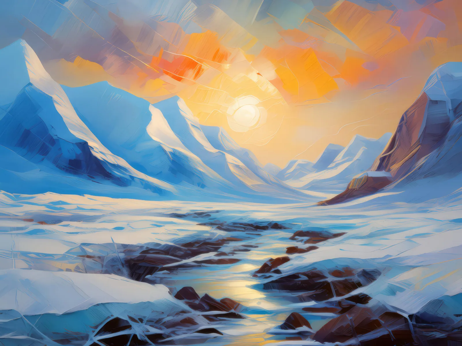 Echoes of Ancient Cold, a palette-knife oil landscape by Emma Mickelberg