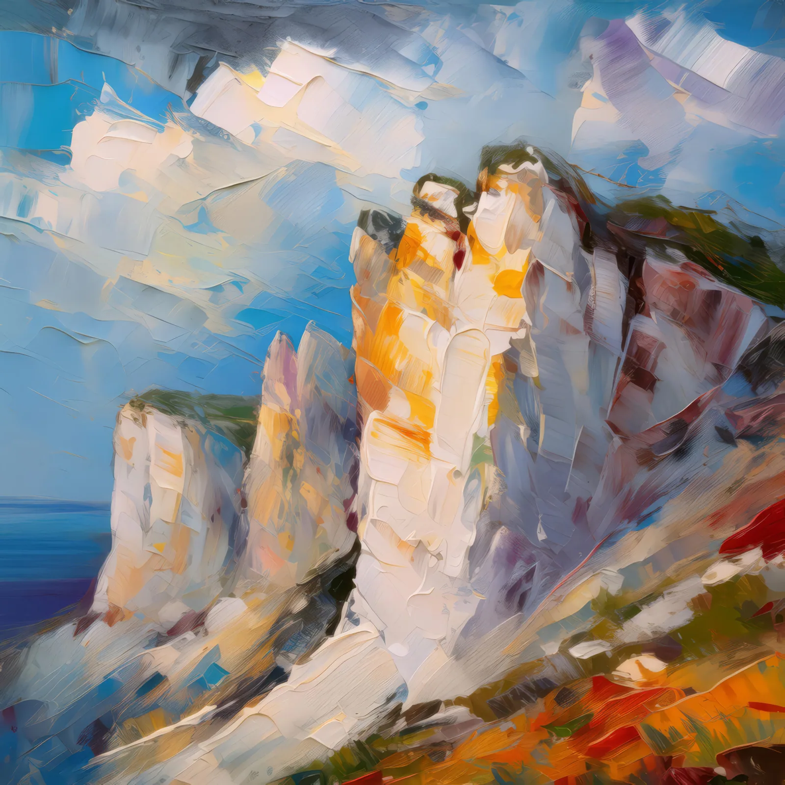 Echoes of Ancient Crags, a palette-knife oil landscape by Emma Mickelberg