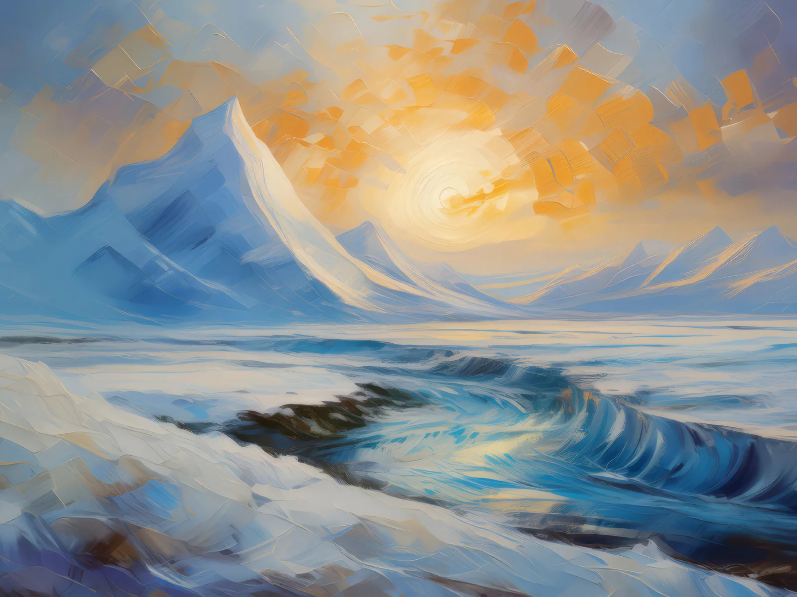 Echoing Tundra Winds, a palette-knife oil landscape by Emma Mickelberg
