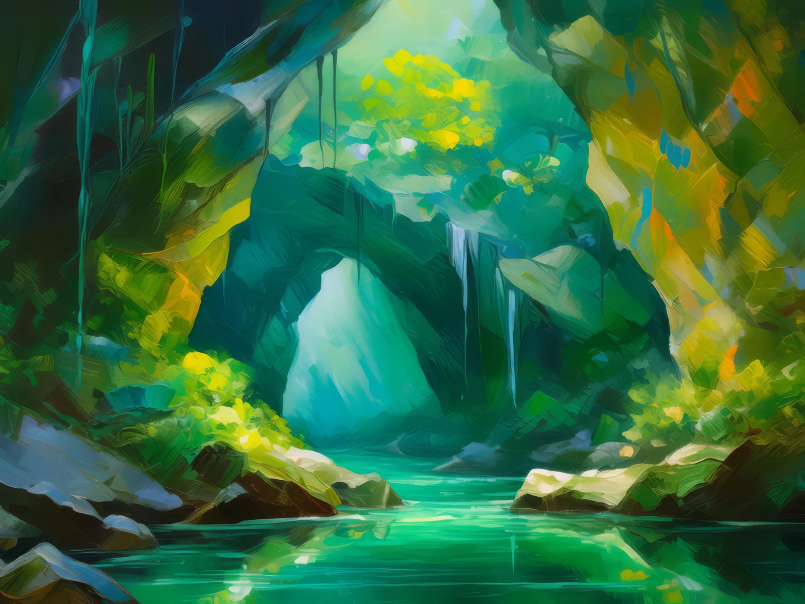 Emerald Cave Chasm, a palette-knife oil landscape by Emma Mickelberg