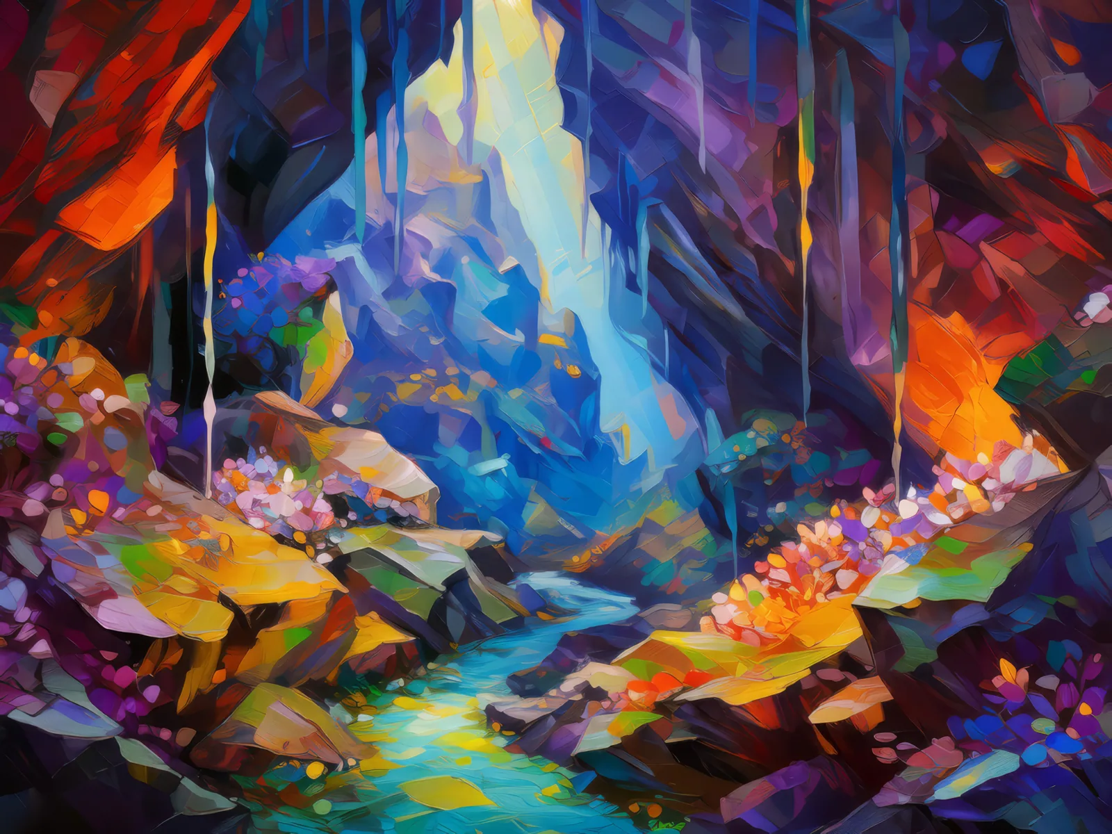 Enchanted Cave Chasm, a palette-knife oil landscape by Emma Mickelberg