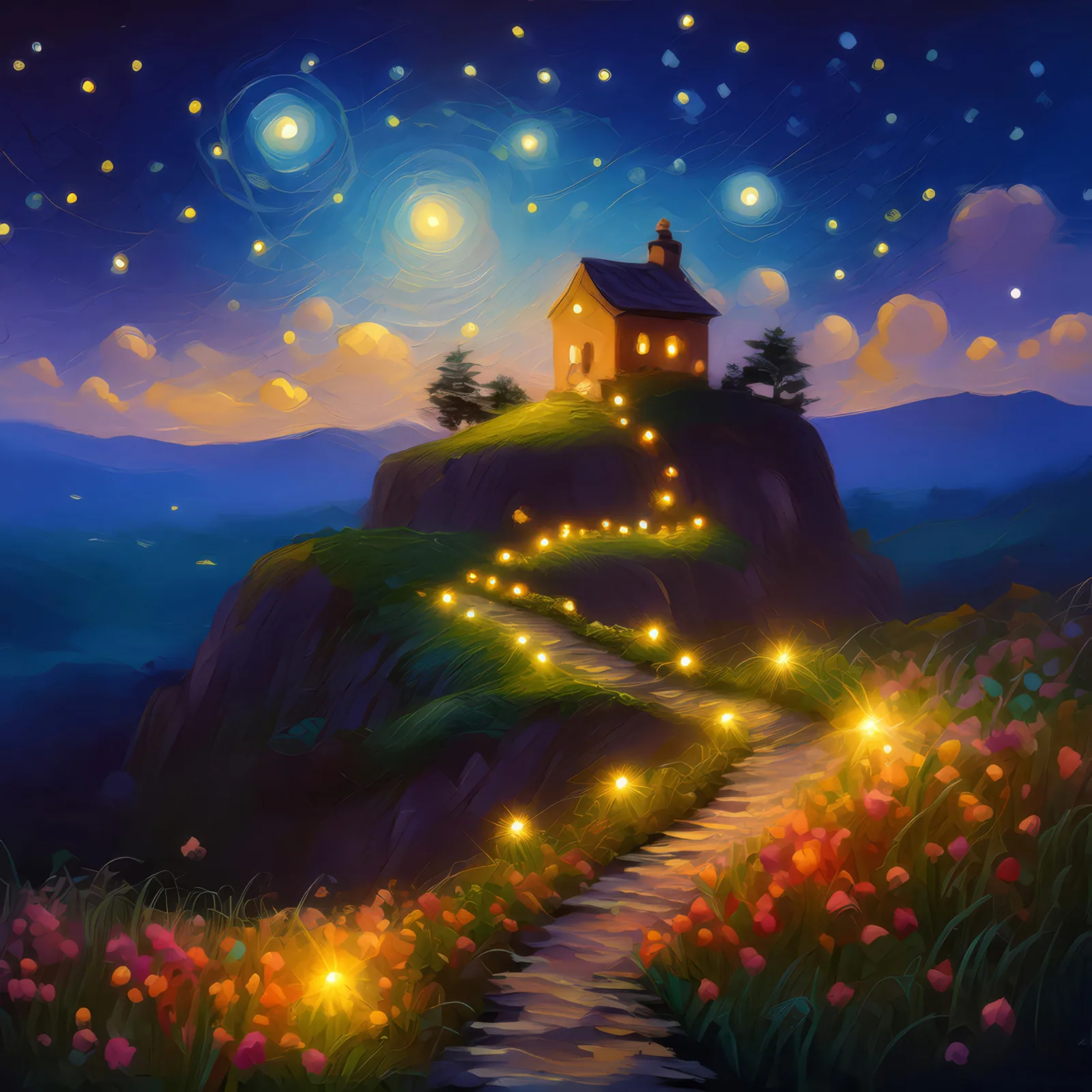 Enchanted Knoll Fairy Glow, a palette-knife oil landscape by Emma Mickelberg