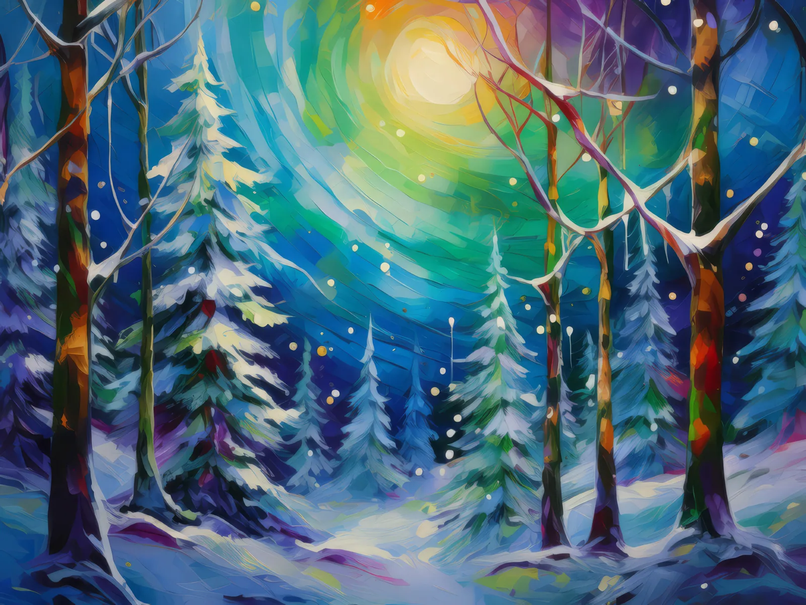 Enchanted Winter Forest, a palette-knife oil landscape by Emma Mickelberg