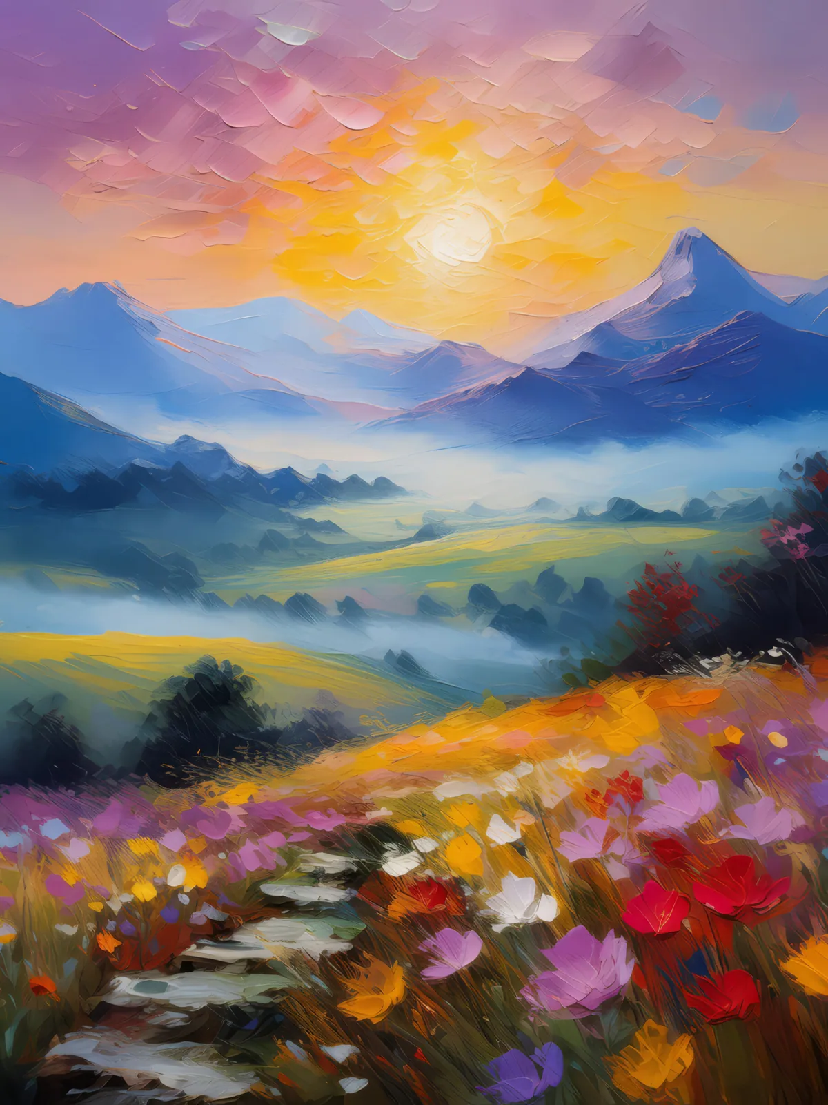 Enchanting Plateau Mist, a palette-knife oil landscape by Emma Mickelberg