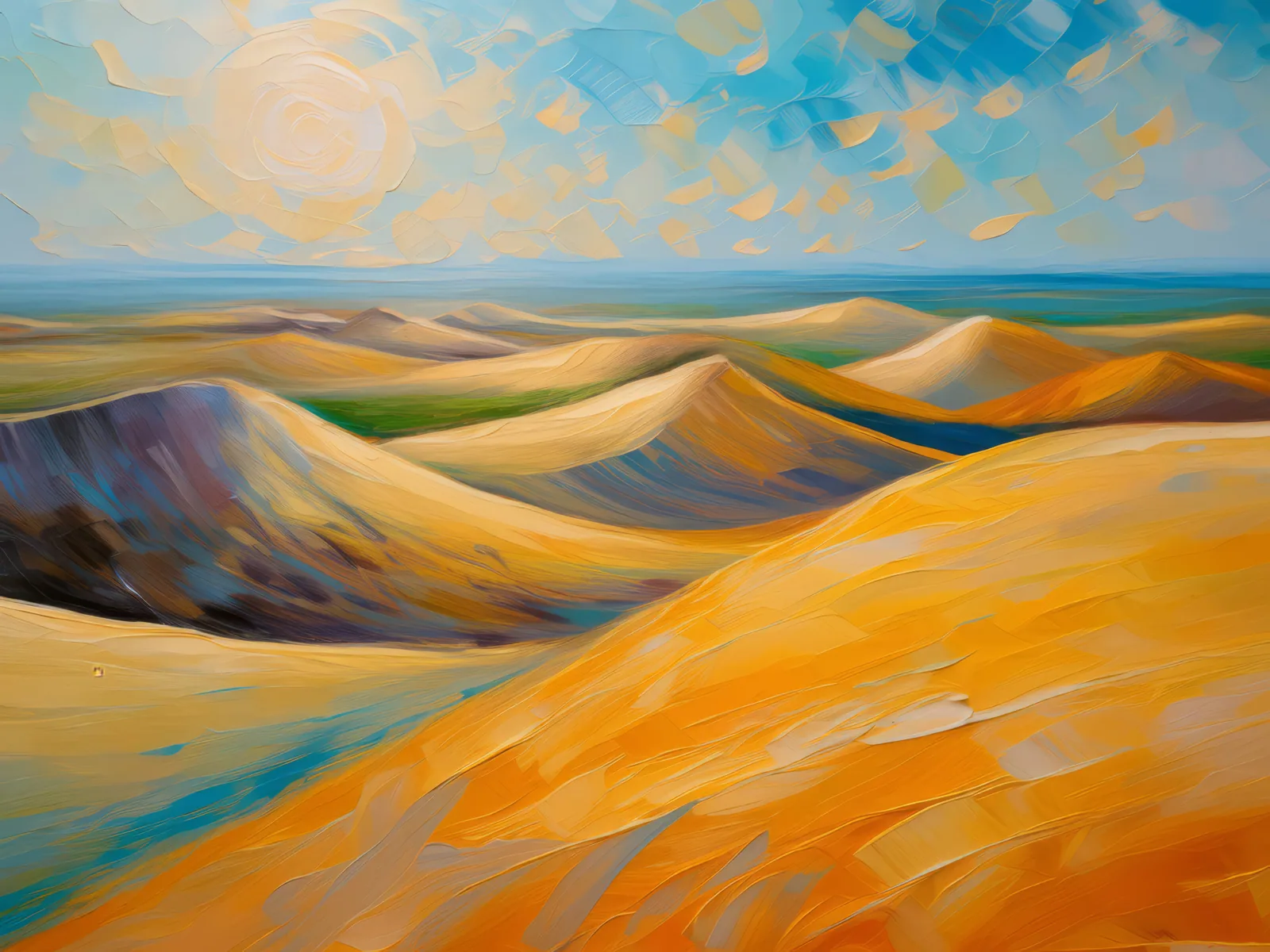 Endless Desert Dunes, a palette-knife oil landscape by Emma Mickelberg