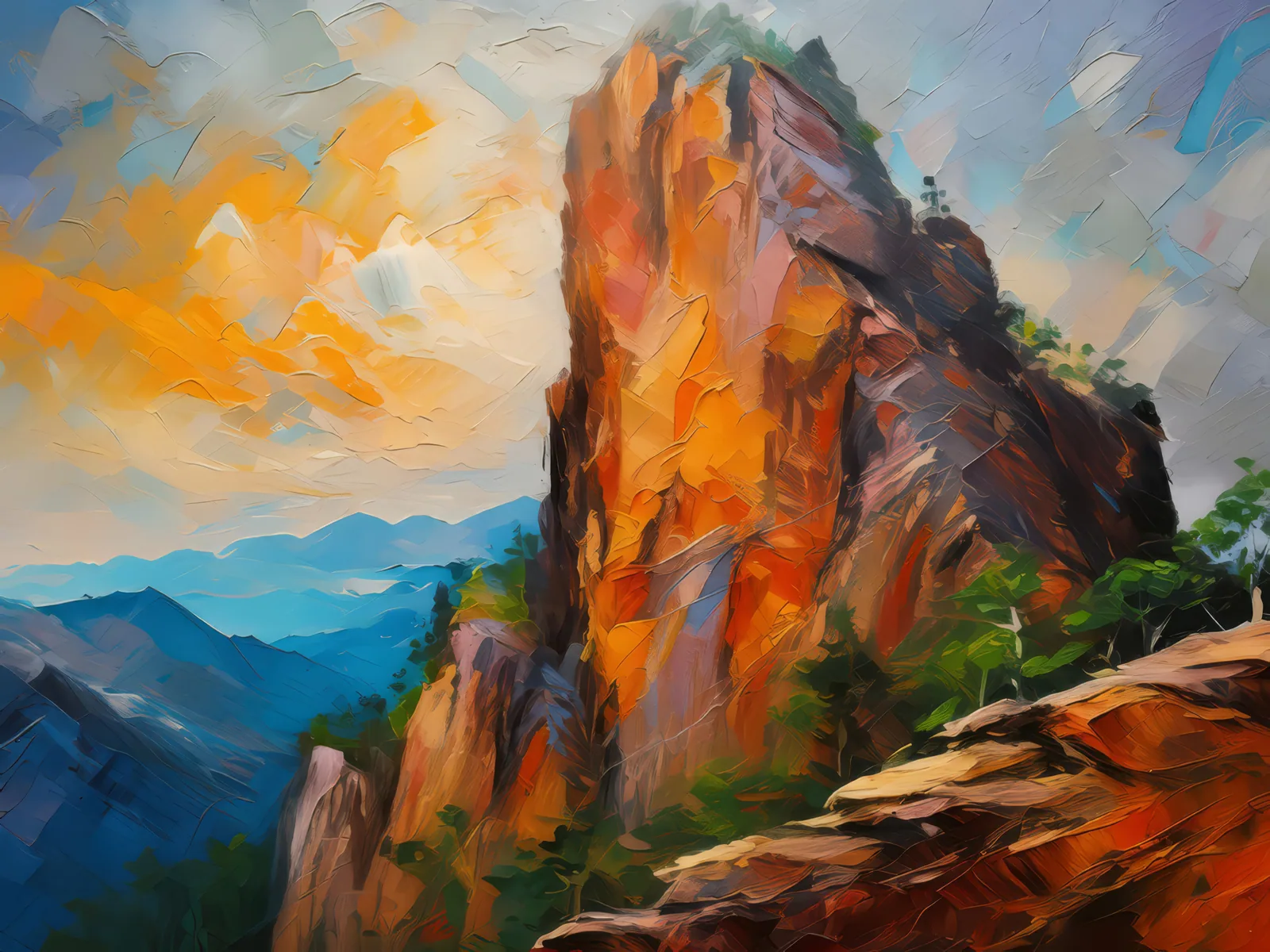 Enigmatic Echoes of the Crag, a palette-knife oil landscape by Emma Mickelberg