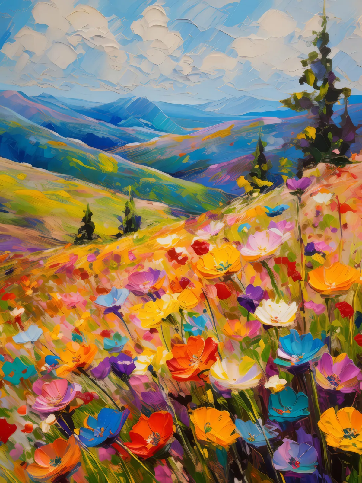 Ephemeral Plateau Wildflowers, a palette-knife oil landscape by Emma Mickelberg