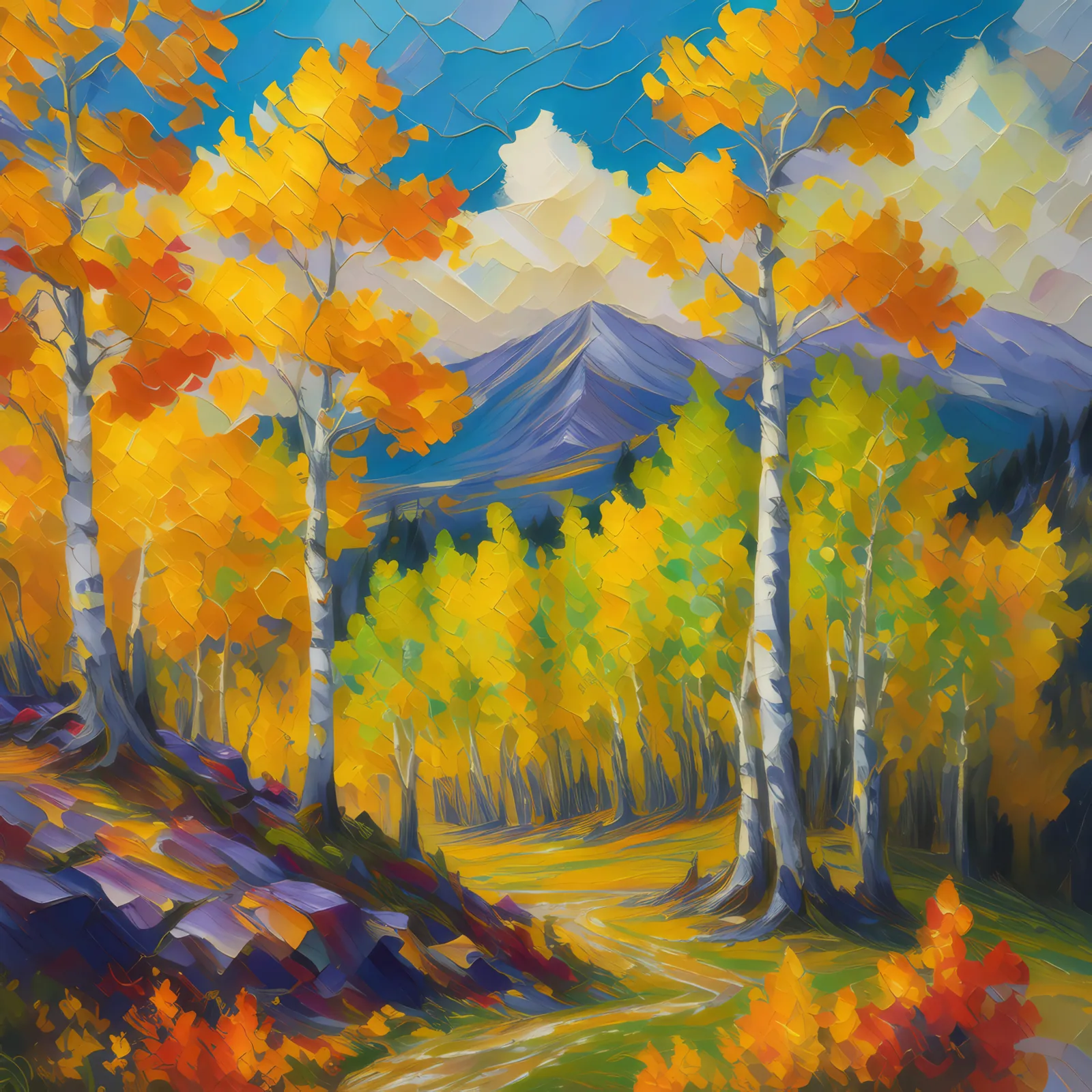Ethereal Plateau Aspen Grove, a palette-knife oil landscape by Emma Mickelberg