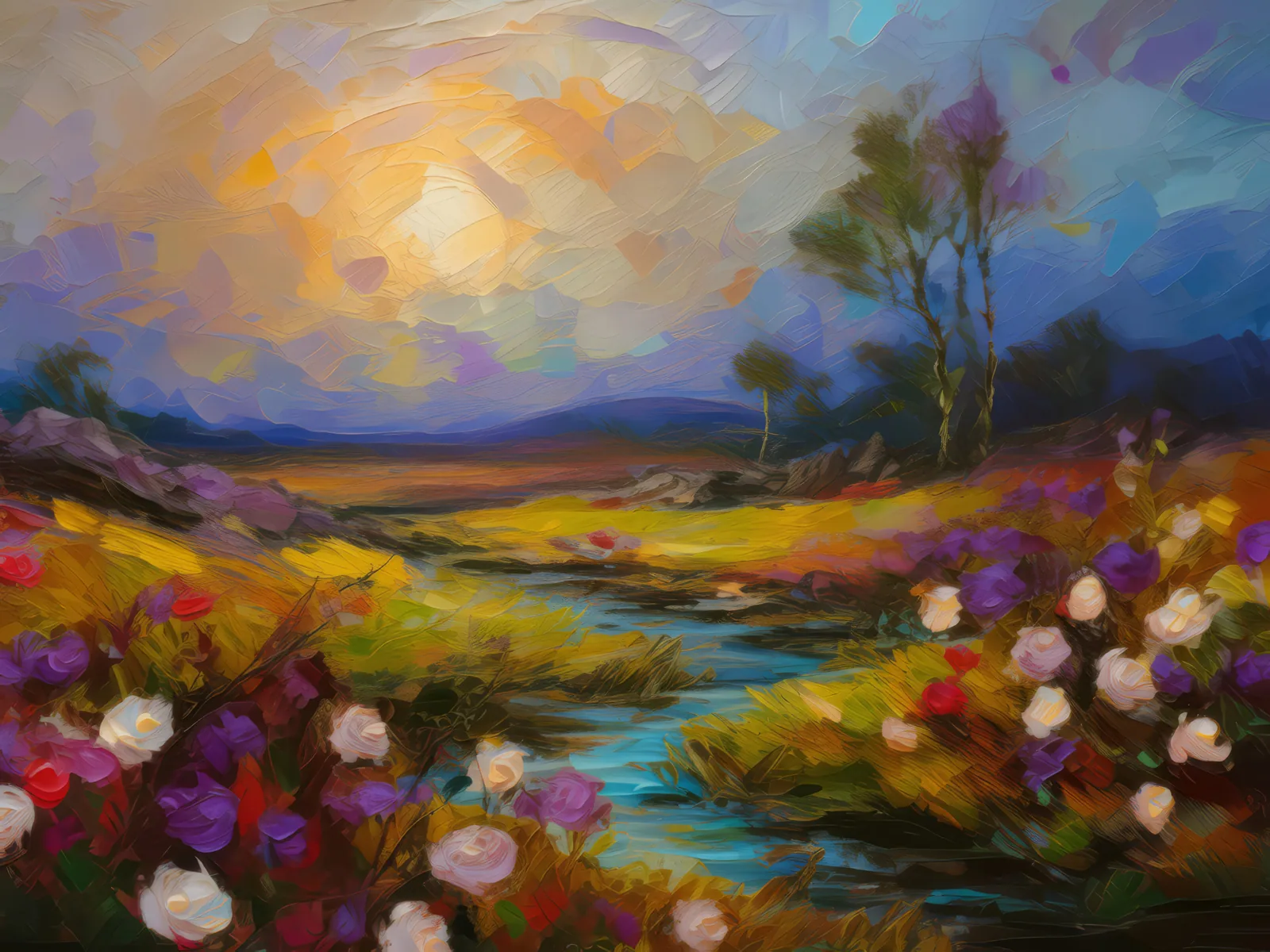 Evening Calm on the Moor, a palette-knife oil landscape by Emma Mickelberg