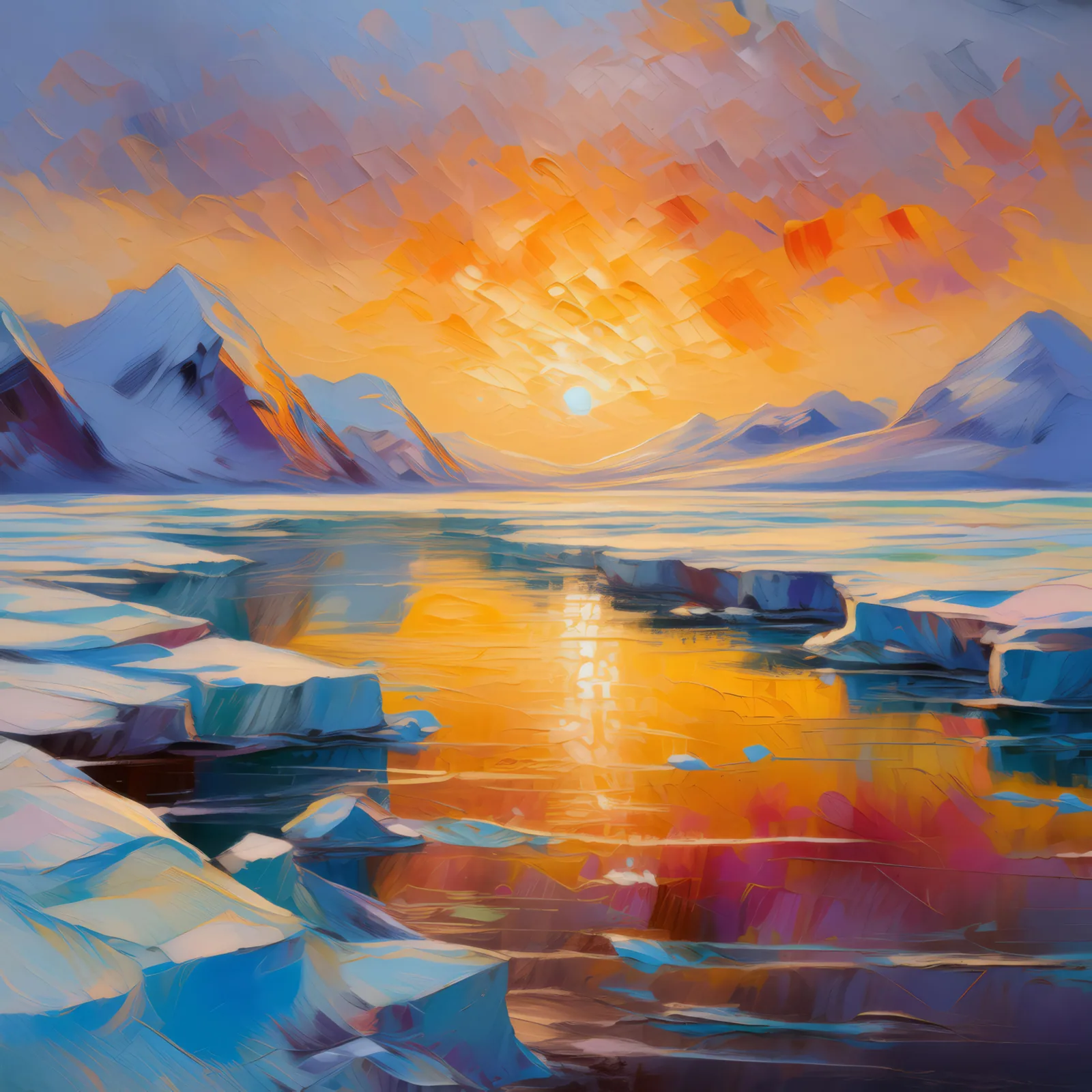 Evening Glow in Arctic Desert, a palette-knife oil landscape by Emma Mickelberg