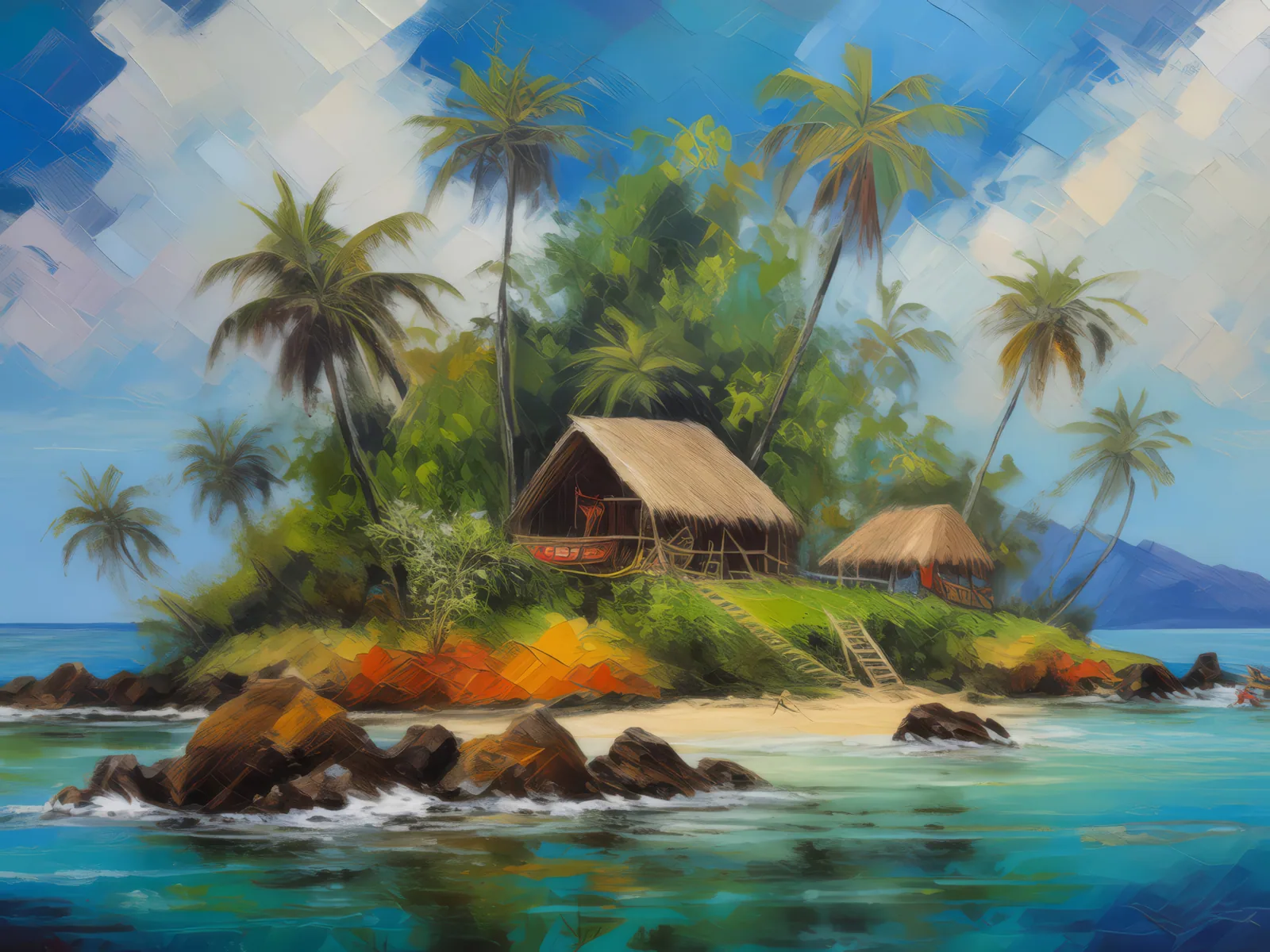 Exotic Wildlife Island, a palette-knife oil landscape by Emma Mickelberg