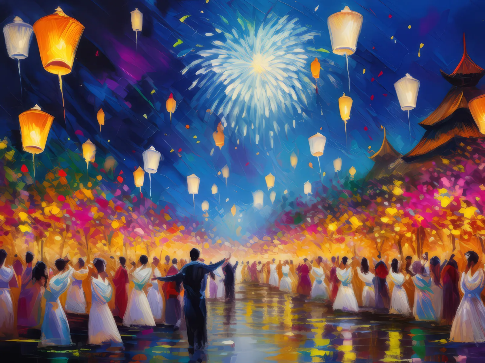 Festival of Lights, a palette-knife oil landscape by Emma Mickelberg