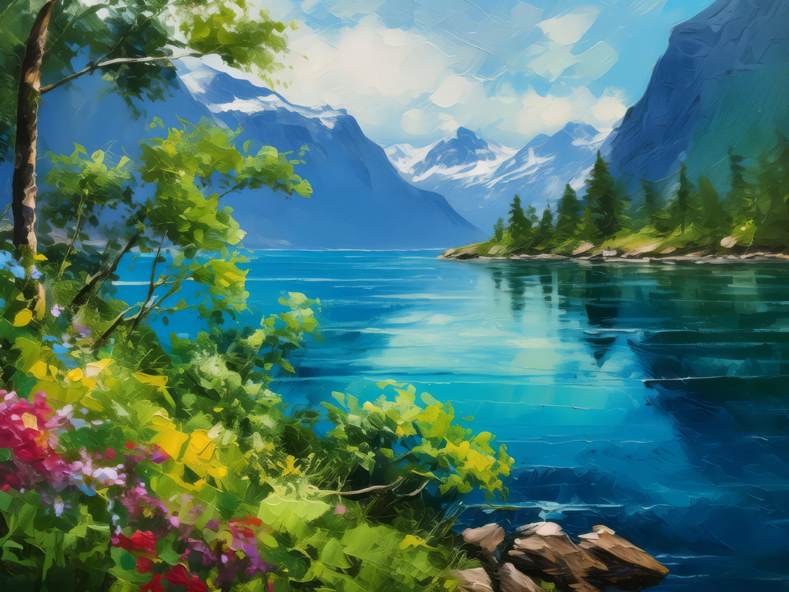 Fjord's Lush Green Summers, a palette-knife oil landscape by Emma Mickelberg