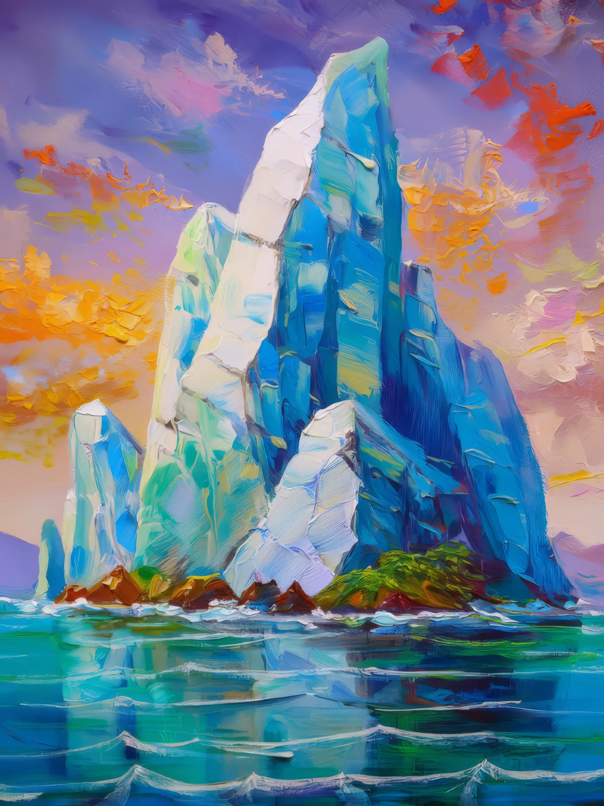 Floating Iceberg Island, a palette-knife oil landscape by Emma Mickelberg