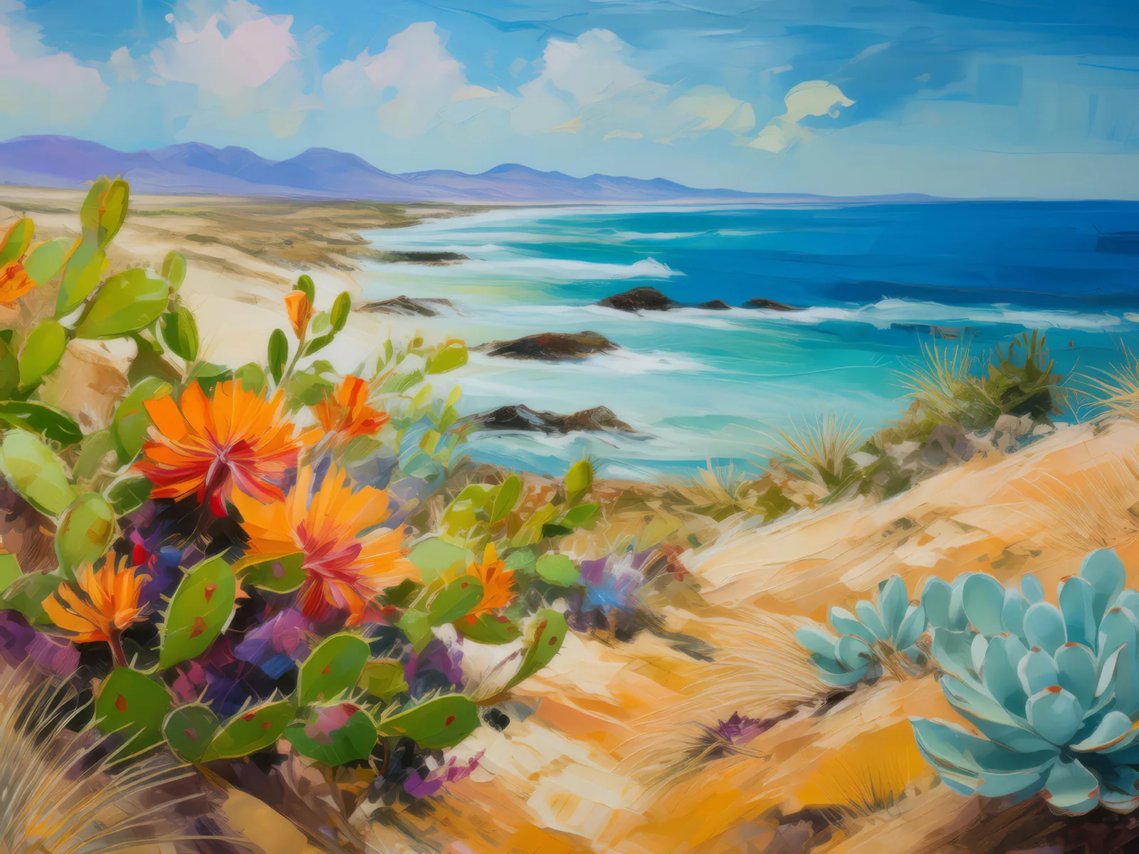 Flora of Ocean Desert, a palette-knife oil landscape by Emma Mickelberg